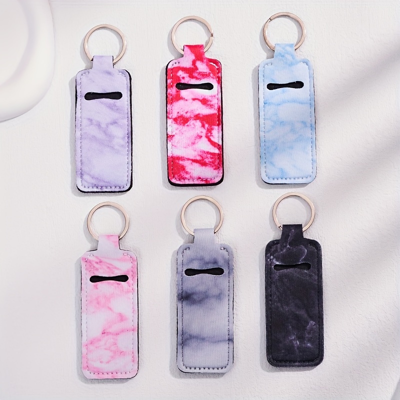 Lipstick Sleeves Holder Keychain Marble Tight-Knit Elastic Lipstick Pouch Portable Travel Accessory for Women Girls Gifts,Temu