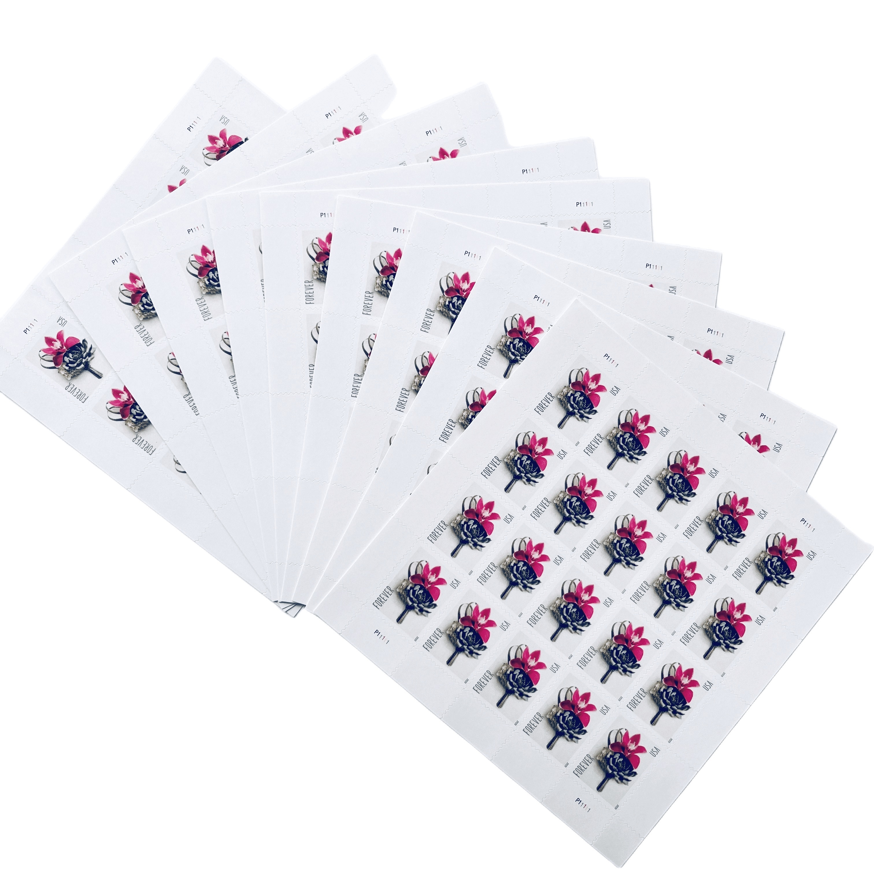 Contemporary Boutonniere Sheet of 20 USPS First Class Forever Postage Stamps Wedding Celebration, White