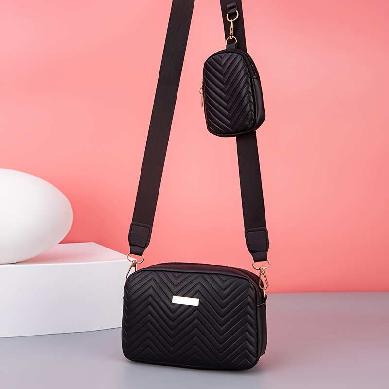 

Trendy Wave Quilted Crossbody Bag, All-match Solid Color Phone Bag & Coin Bag, Perfect Shoulder Bag For Daily Use