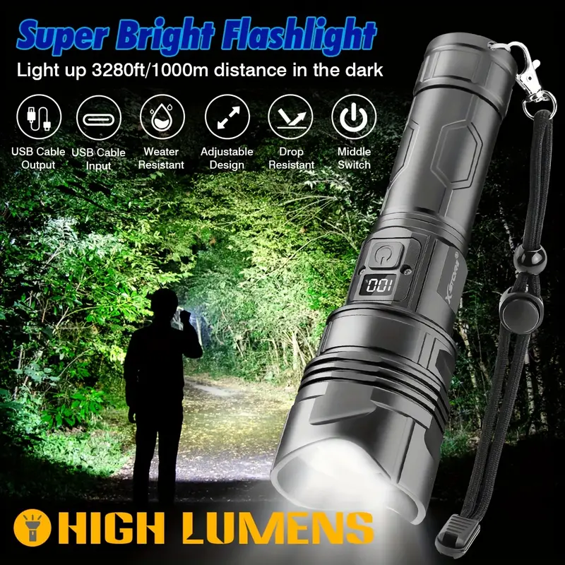 T6 LED lampe de poche haute puissance longue portée étanche camping main  lampe de poche rechargeable