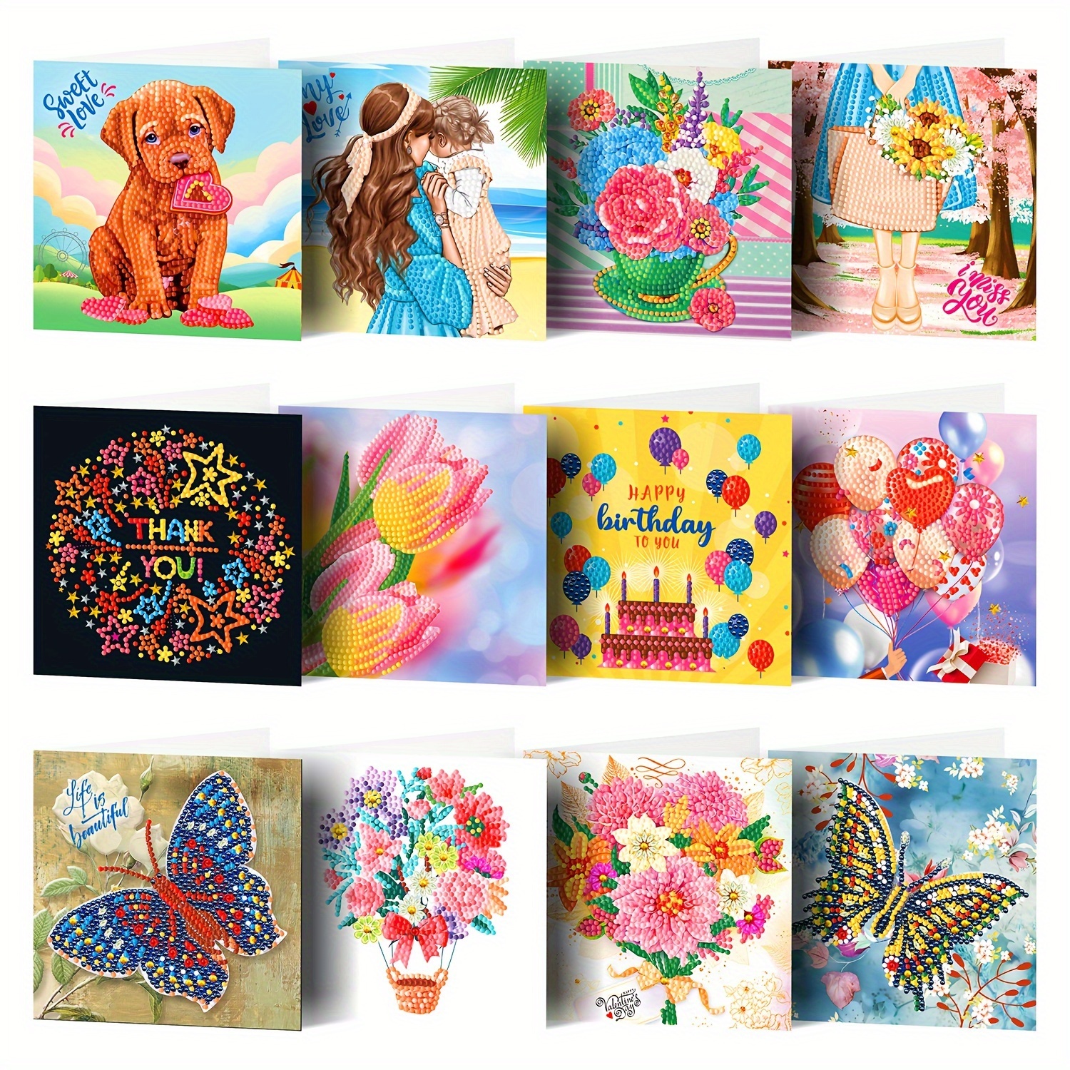 TTNight DIY Birthday Cards - 12 Pcs 5D Special Shaped Diamond Painting Greeting Cards for Birthday and Holiday - Mosaic Making Greeting Cards Art Craf
