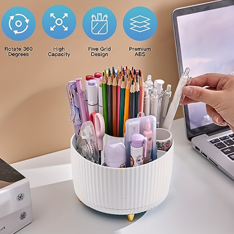 1pc pen holder for desk pencil holder 5 slots 360 degree rotating desk organizers and accessories cute pen cup pot for office school home art supply details 16