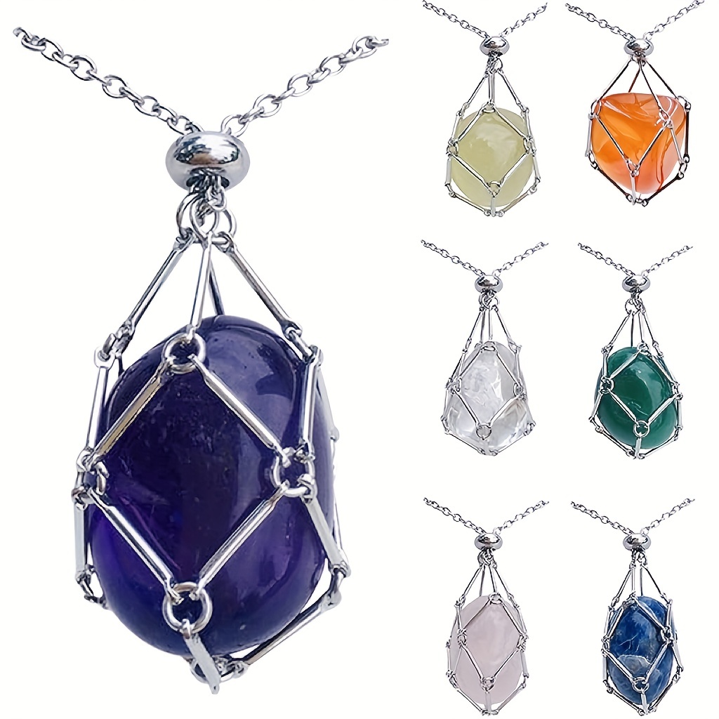 Crystal Stone Holder Necklace / Silver - Crystal Garden Metaphysical Shop,  Mt Pocono, PA