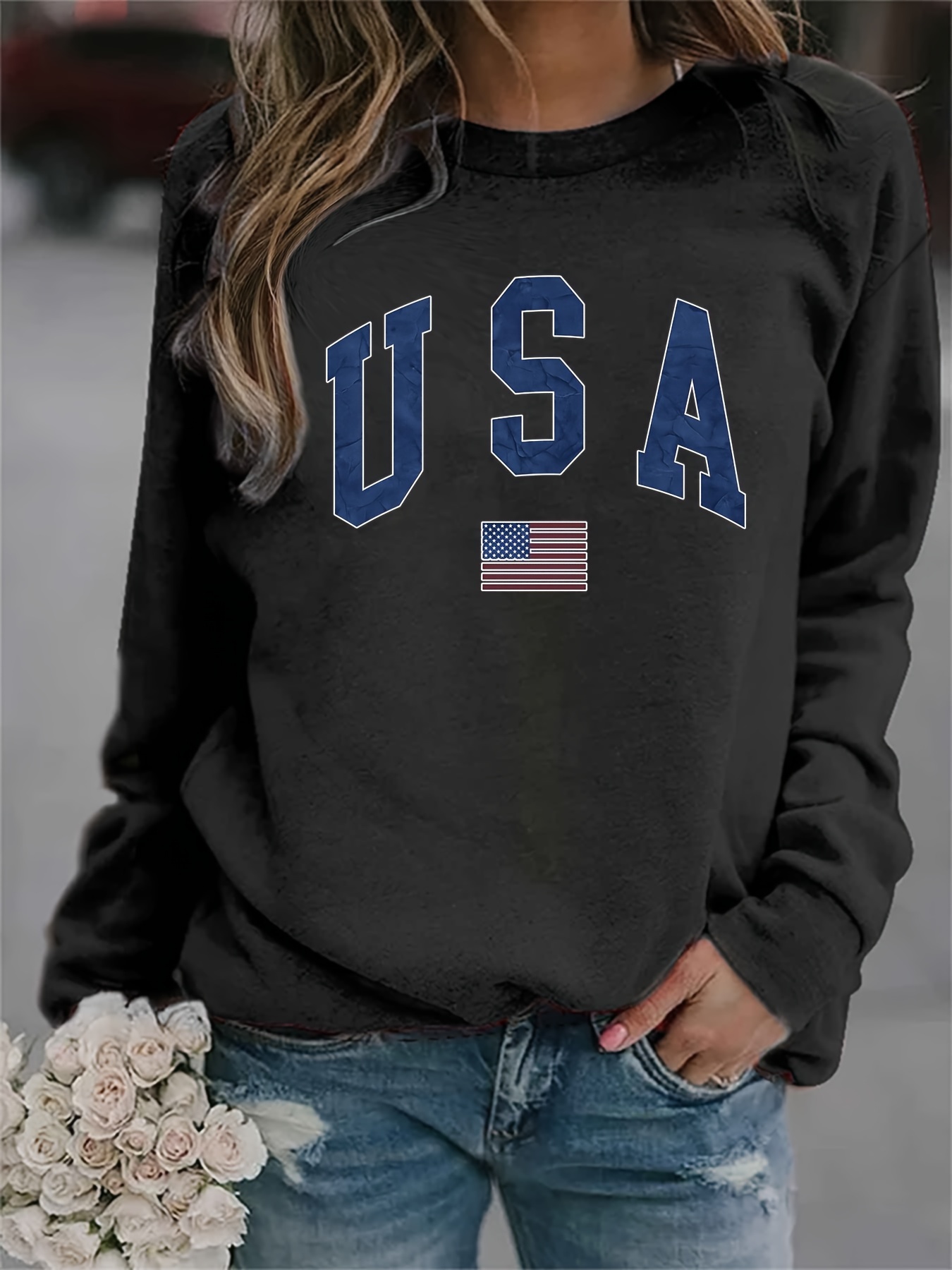 Buy Printed Sweatshirt with Crew Neck and Long Sleeves