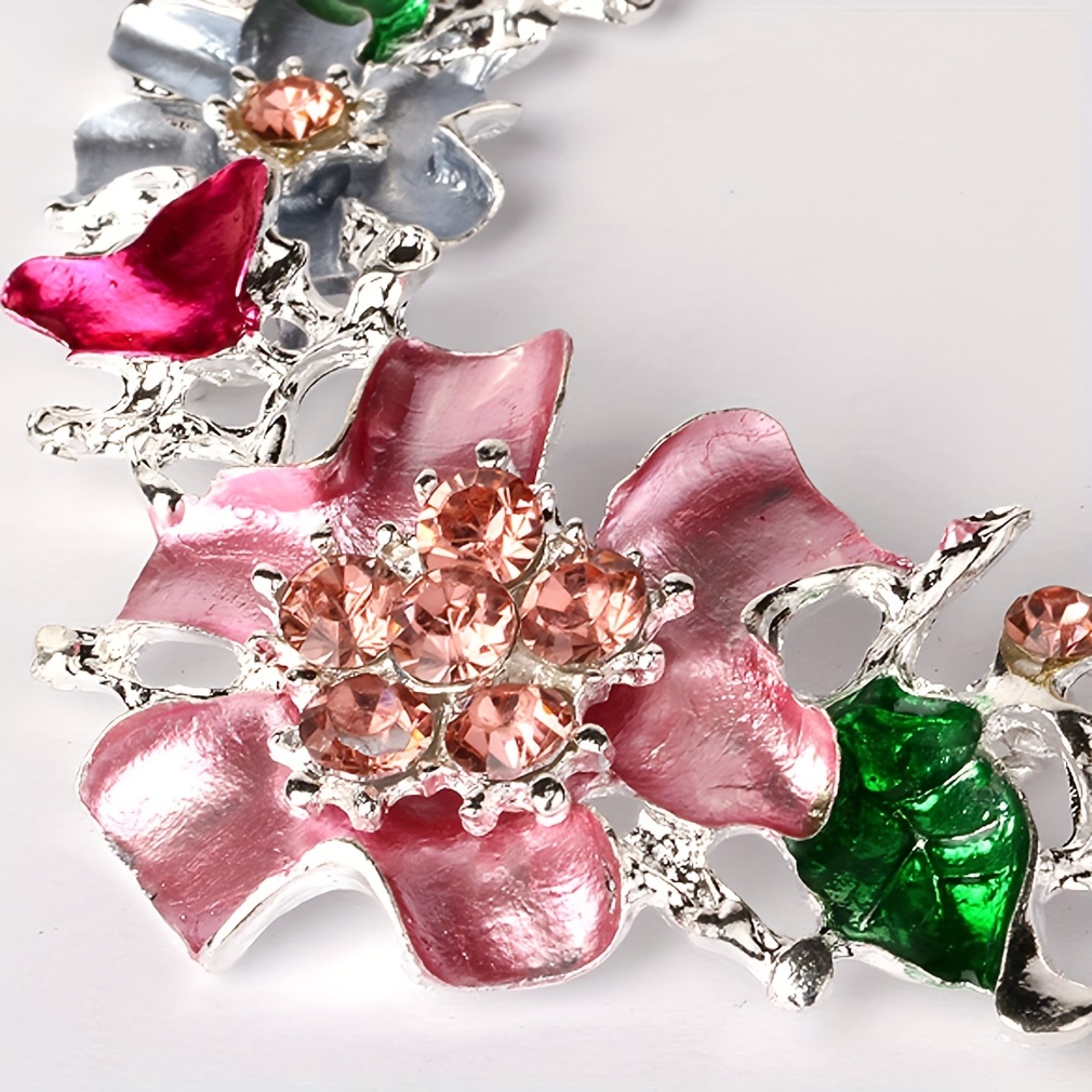 Fashionable Sweet Chain Set Flower Embedding Necklace Earring