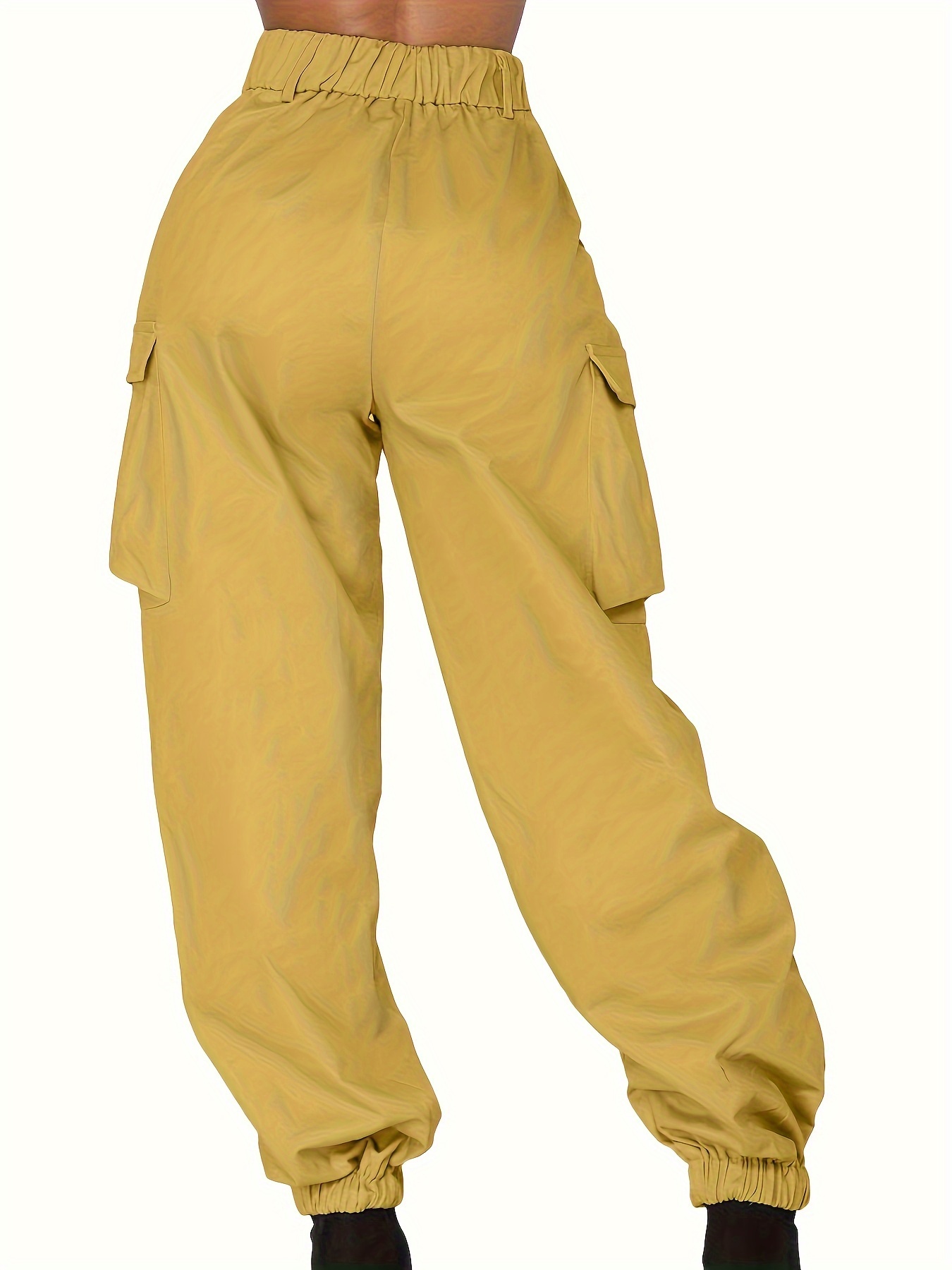 Plus Size Casual Pants Women's Plus Solid Button Elastic - Temu Canada