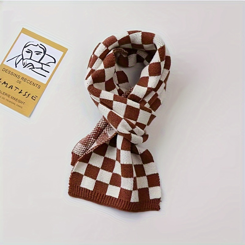 Classic Checkerboard Scarf, Kids Autumn Winter Warm Knitted Neck