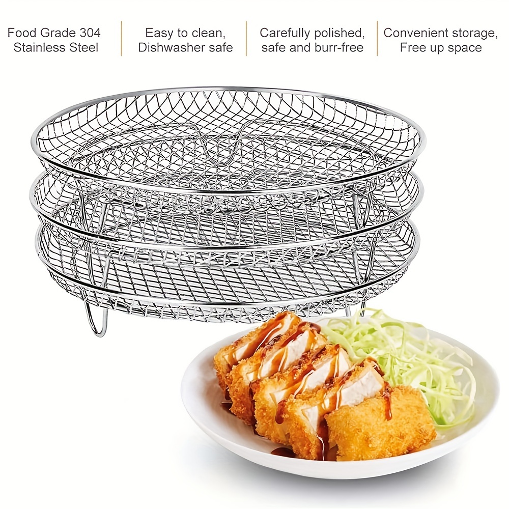 3-tier Air Fryer Three Stackable Dehydrating Racks, 304 Stainless Steel Air  Fryer Basket Tray Air Fryer Accessories Dishwasher Safe Oven And Pressure  Cooker Compatible With Most Air Fryers