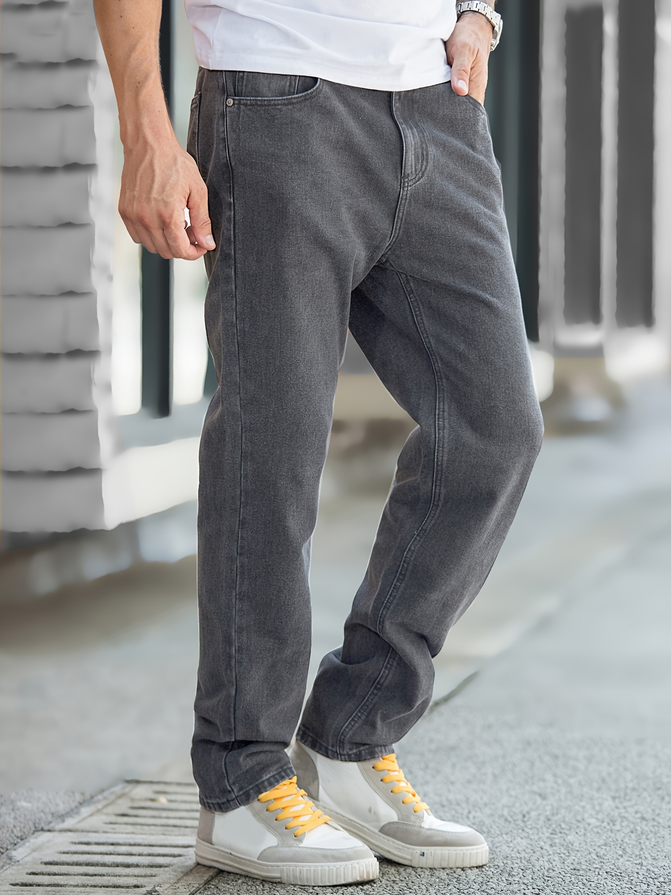 Men's Straight Fit Denim Jeans - Temu