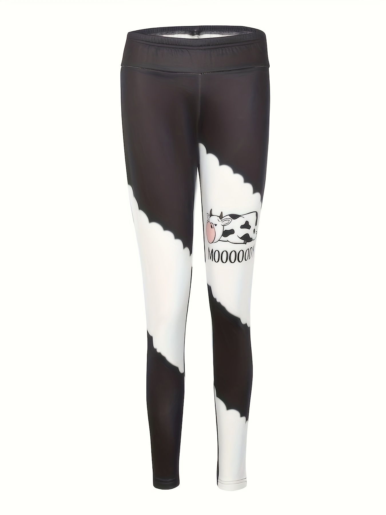 Cow Print Fleece Skinny Leggings, Casual Thermal Leggings For Fall &  Winter, Women's Clothing