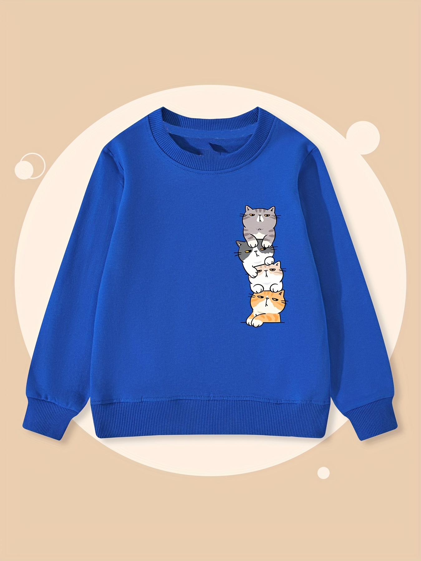 Girls' Cute Cat Top & Denim Pants Set – “World Good Thing” Design main image 1