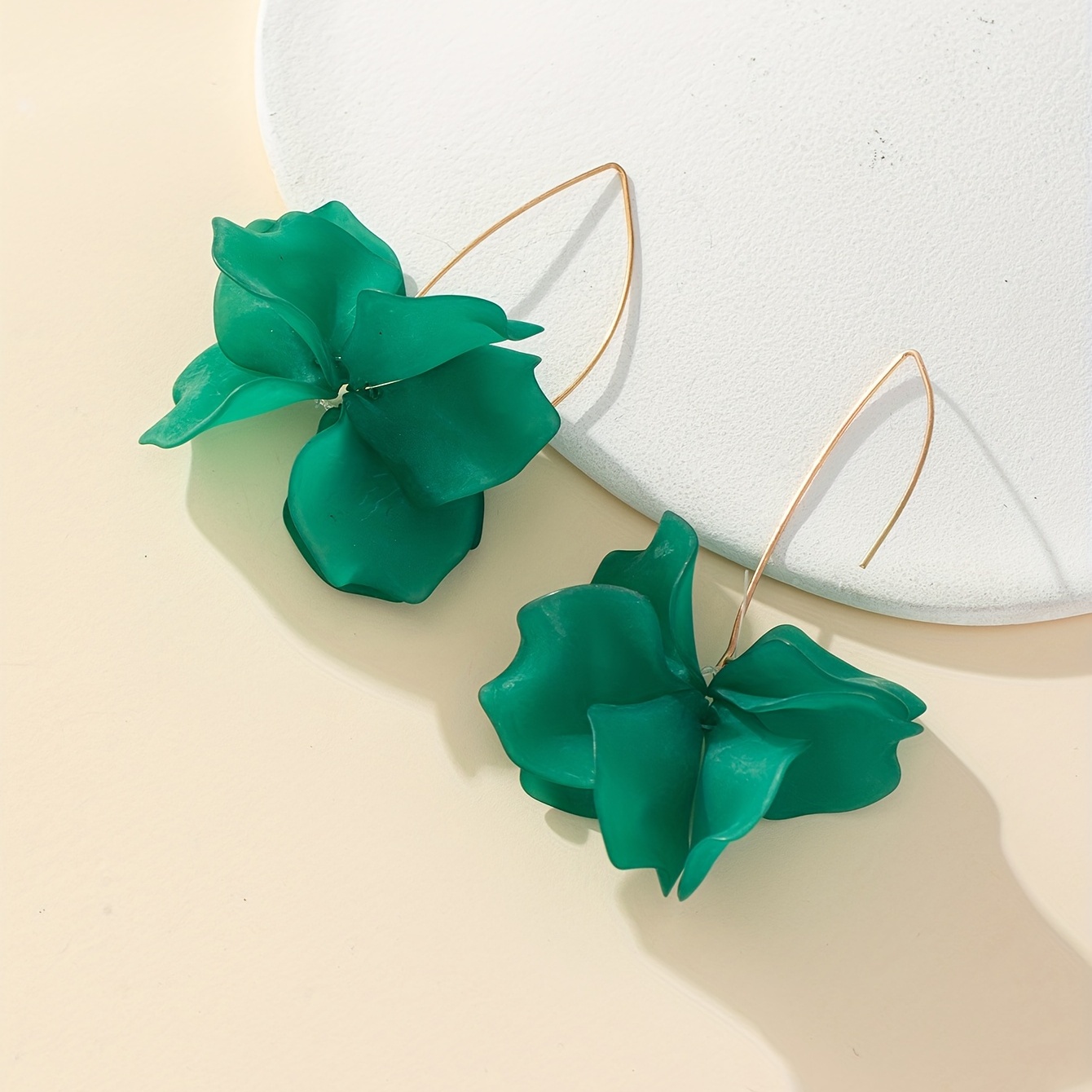 Women's Green Flower Petal Hook Dangle Earrings