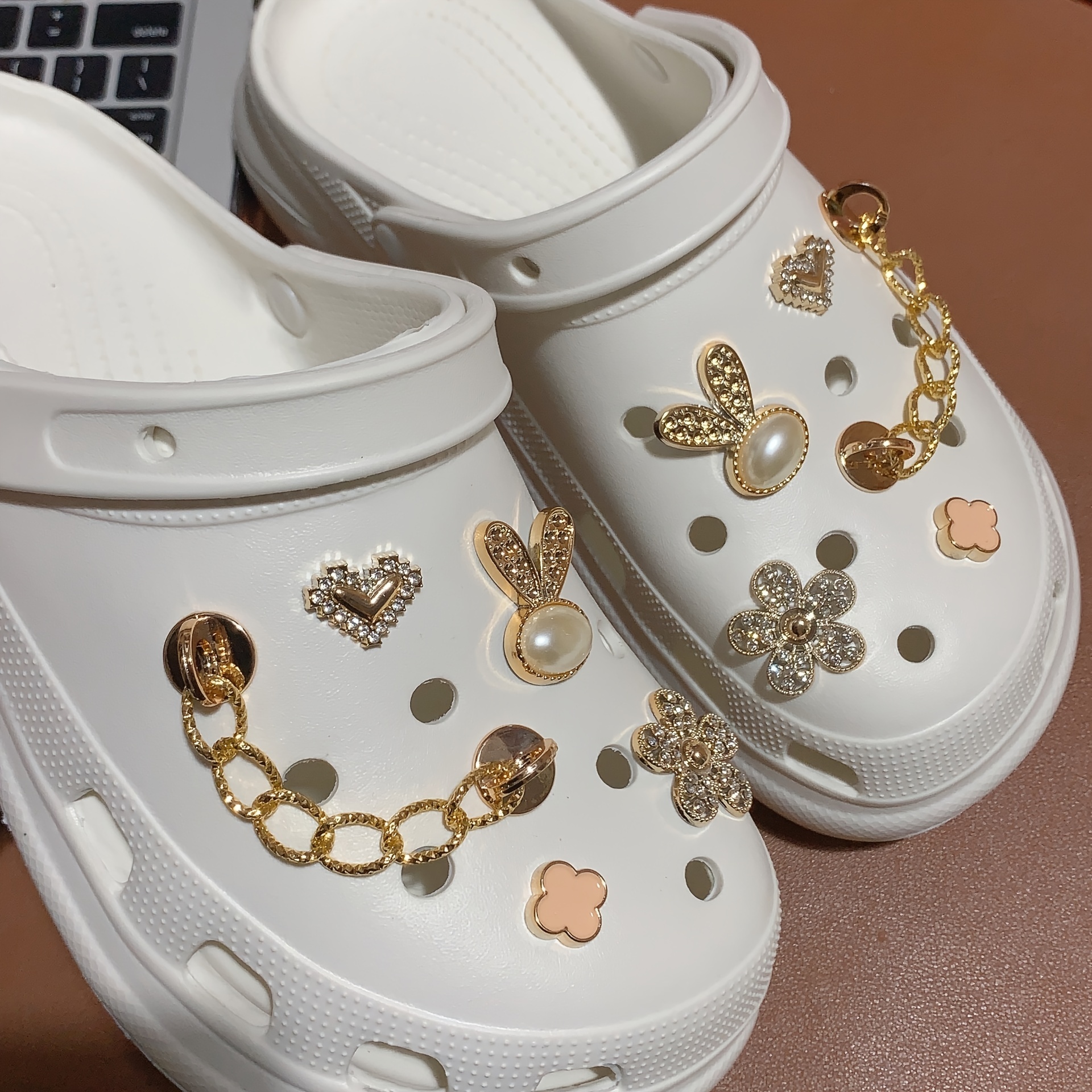  Bling Shoe Charms for Women Girls,Golden Bling Croc