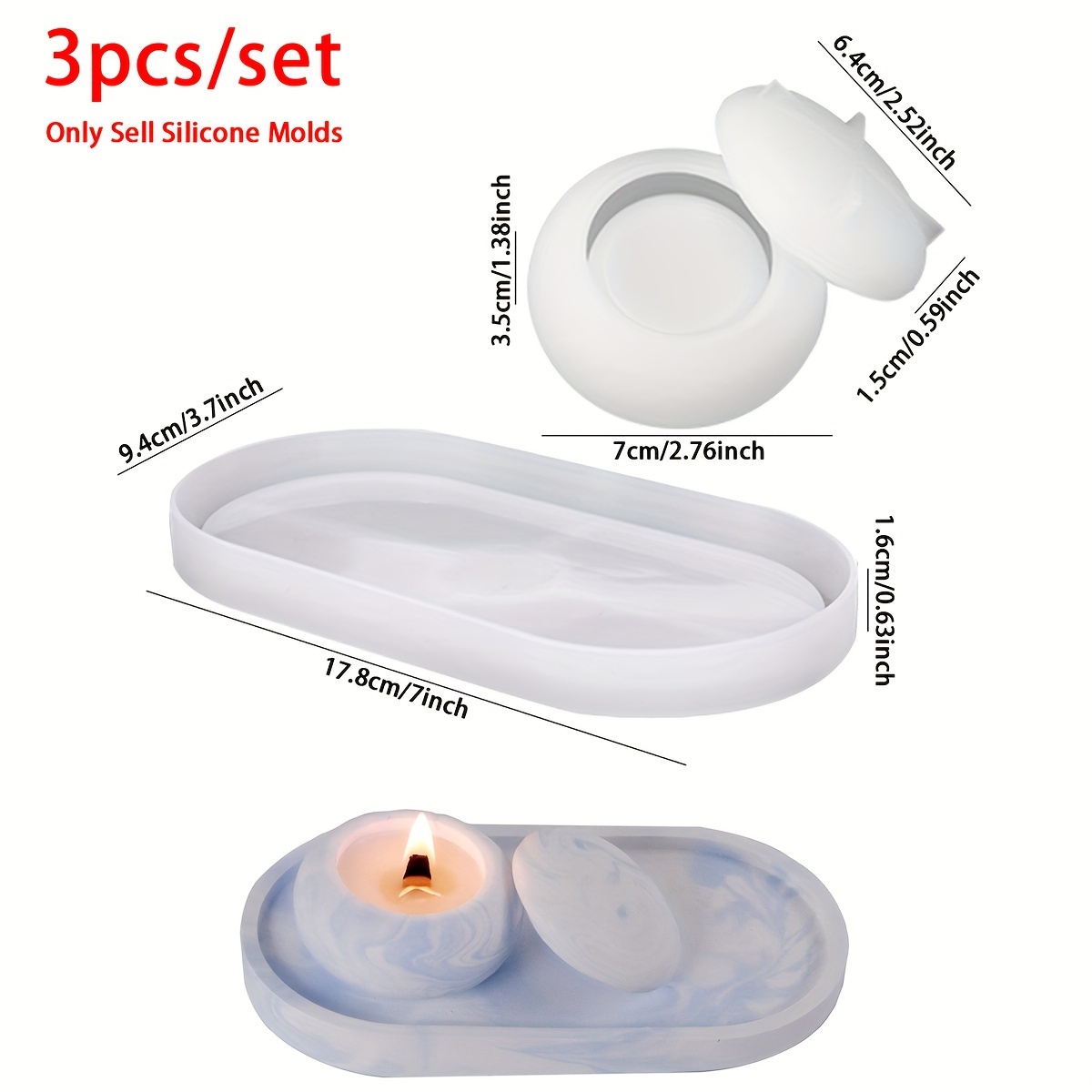 1 Pieza, Molde Silicona Redondo 3 Espacios, Ideal Velas, Arcillas, Macetas  - Manualidades - Temu Chile