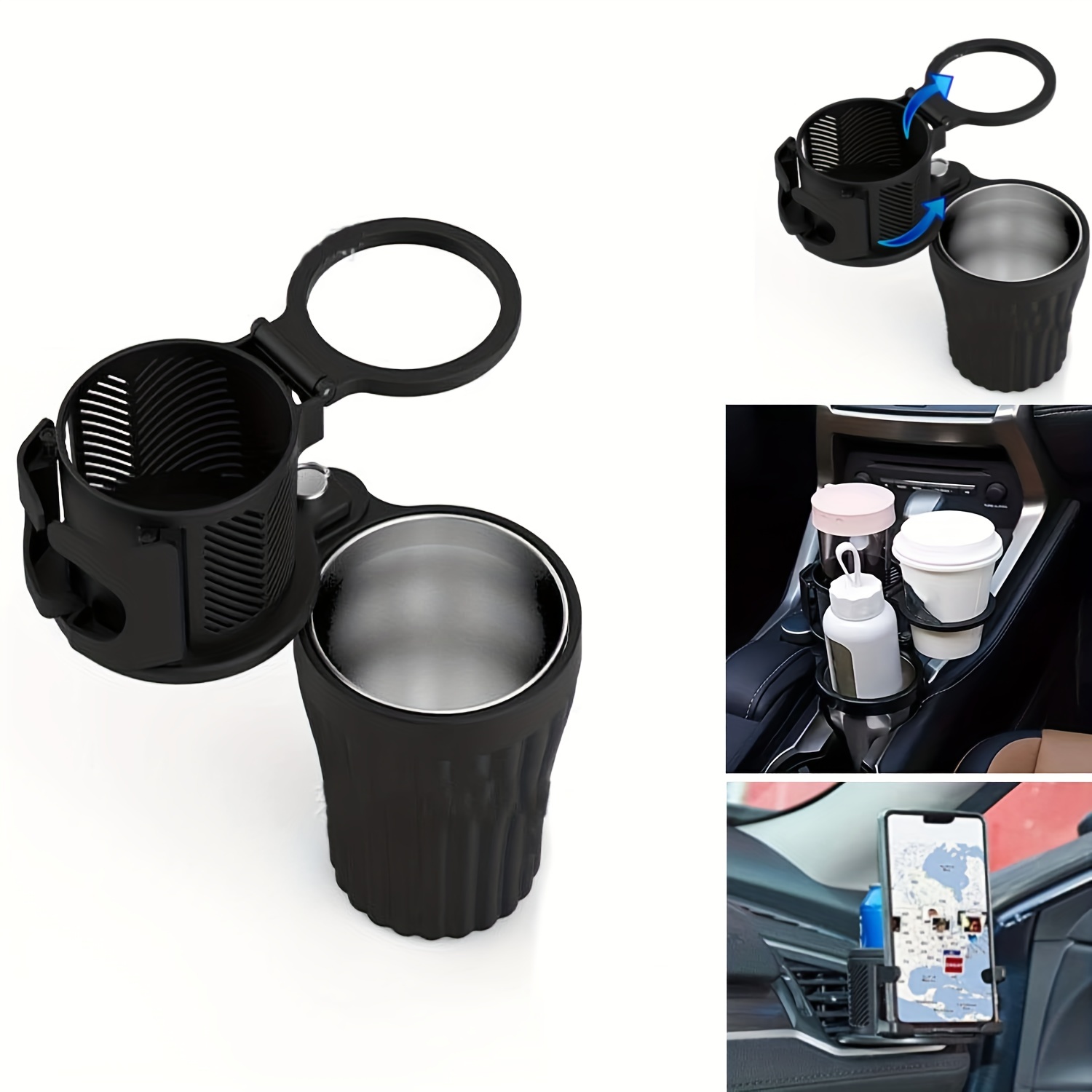 1 Car Cup Holder Expander, Multi-functional Large Size 360° Car Cup Holder  Organizer For Bottles Cups Drinks Snacks With Stainless Steel Cup Base -  Temu