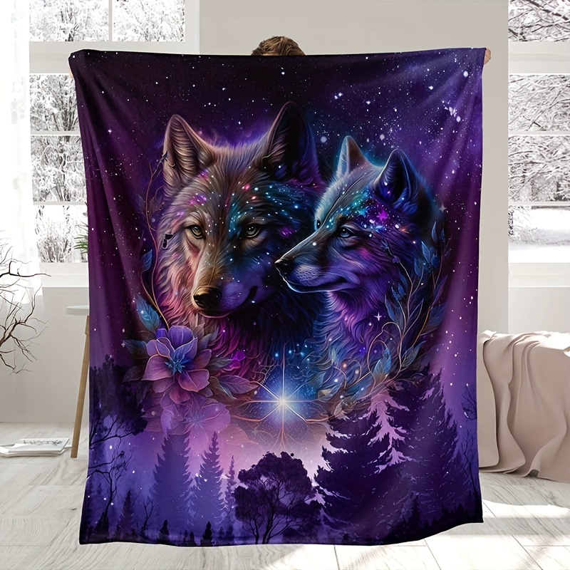 

1pc Fashion Blanket, Wolf Print Flannel Blanket, Soft Warm Throw Blanket Nap Blanket For Couch Sofa Office Bed Camping Travel, Gift Blanket For All Season