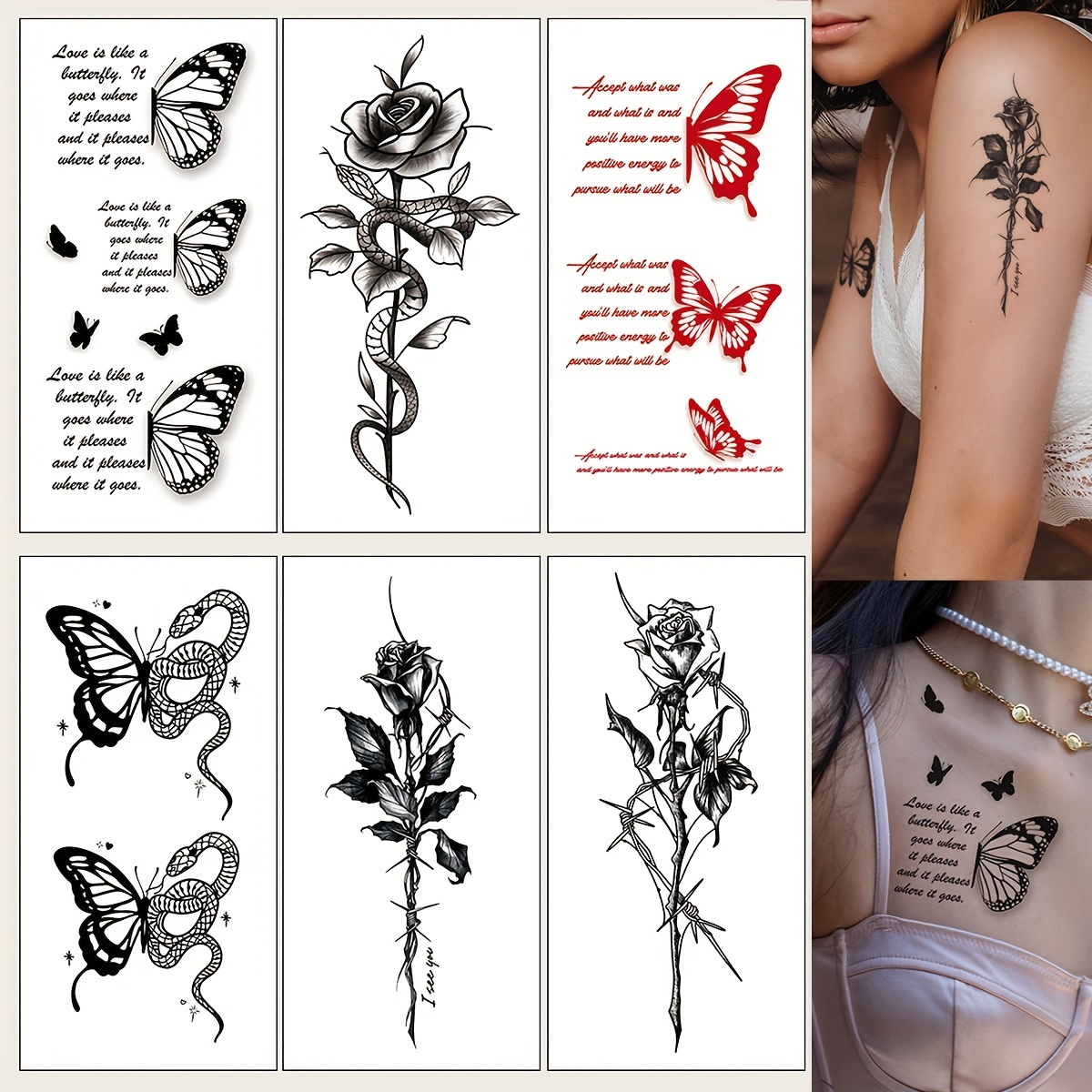 6 Hojas / Set Tatuajes Temporales Impermeables Diseños - Temu