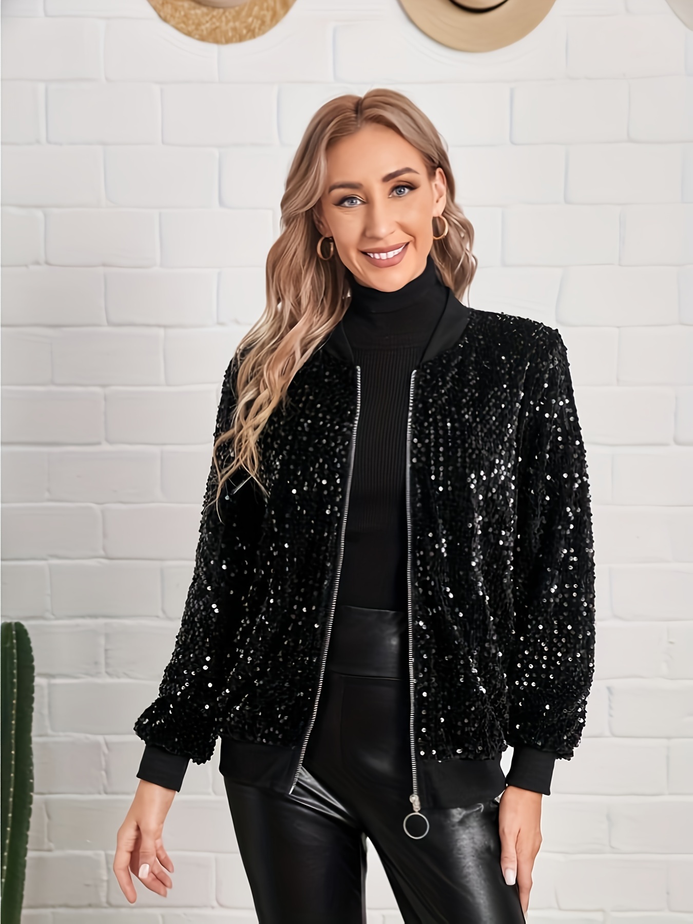 Plus Size Sequin Jacket Sequin Tops Straight Leg Pants - Temu