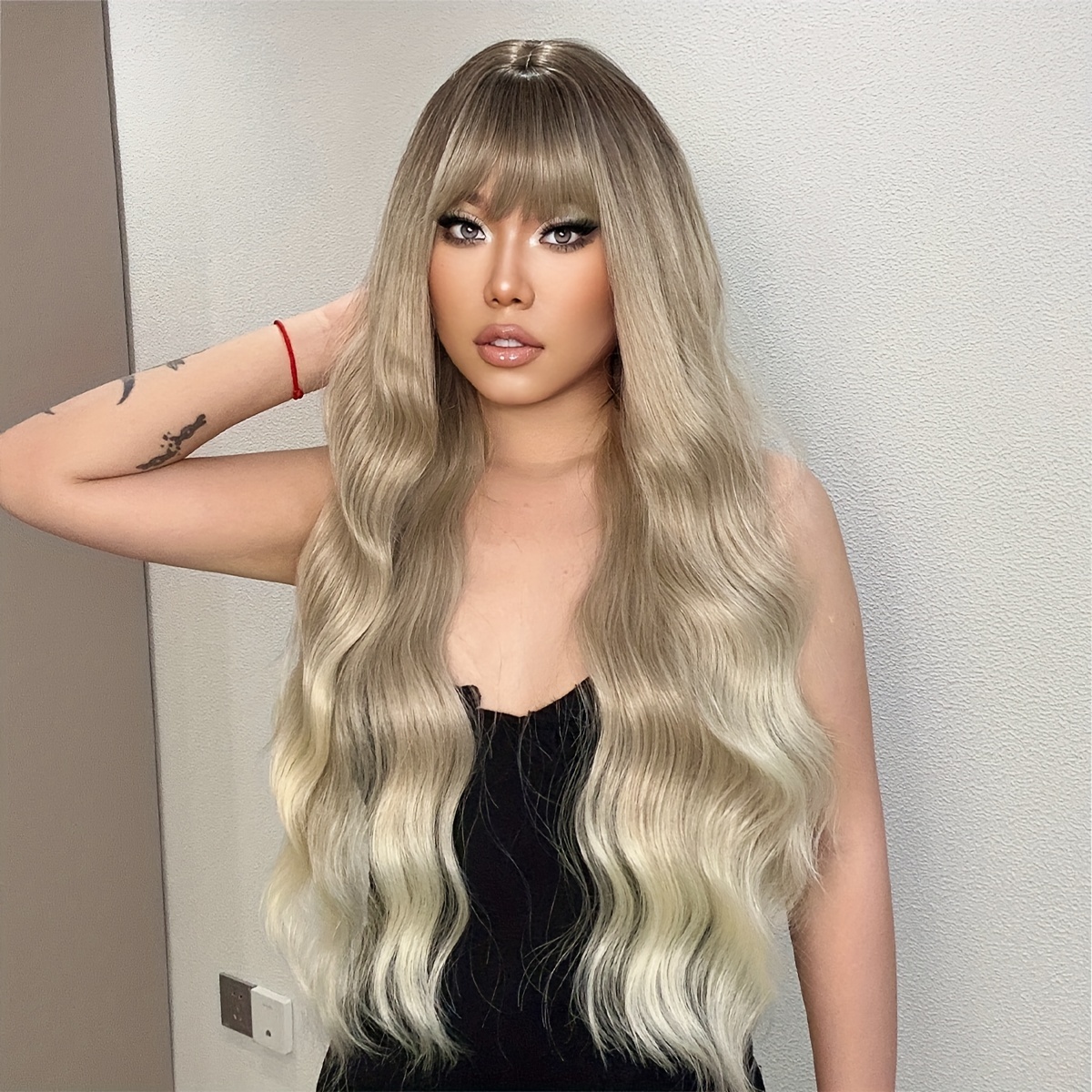 Long Curly Blonde Wigs Bangs Women Daily Party Vacation Use Temu