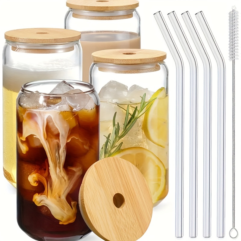 Glass Cups Set, Wide Mouth Mason Jar Glass Cups With Bamboo Lids And  Silvery Straws, Reusable Boba Cup Bubble Tea Cups Glasses Tumbler For Iced  Coffee, Smoothie, Juice - Temu