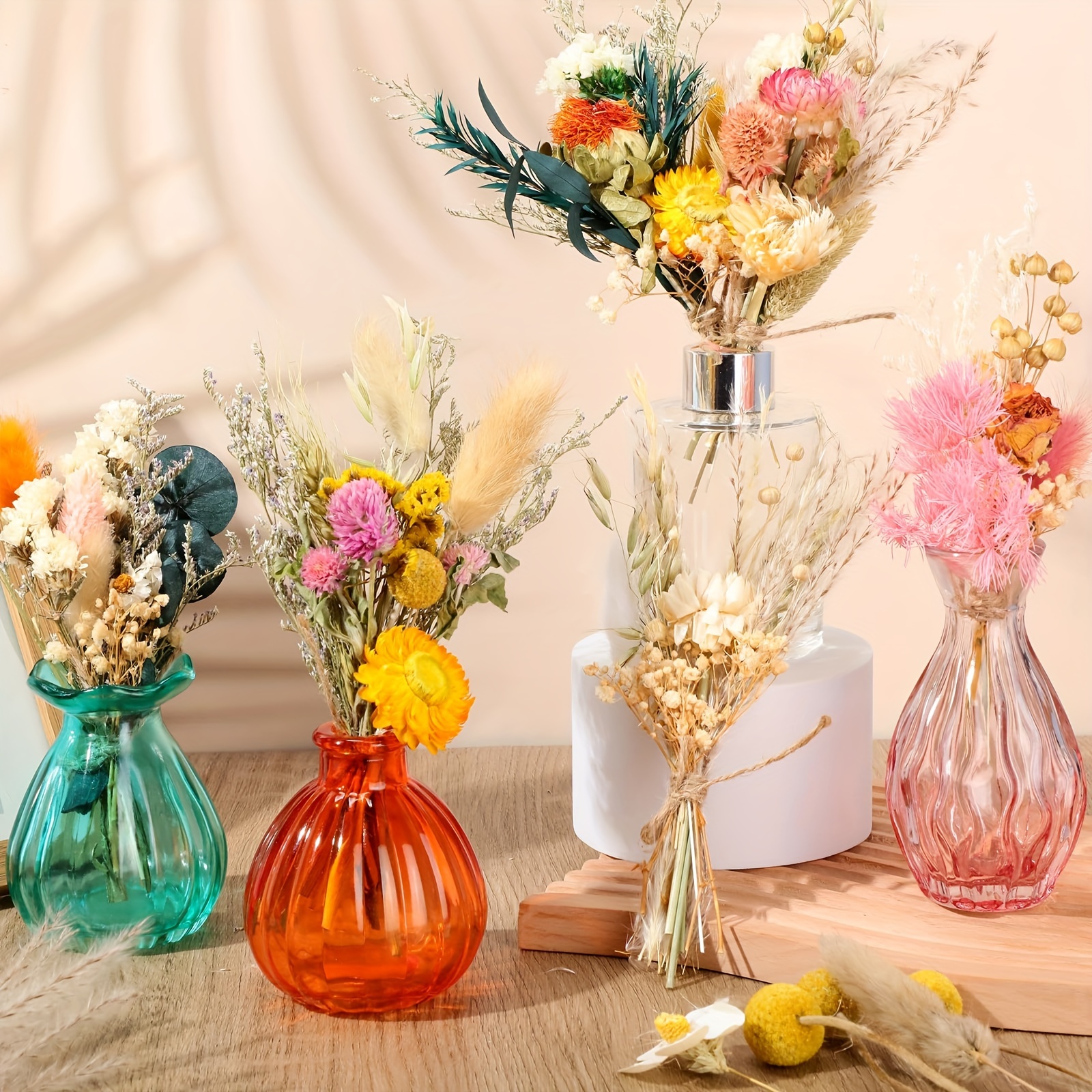 6 Pcs Dried Flowers for Crafts, Mini Dried Flowers with Stems for Crafts  Bulk, Dried Flowers for Vase