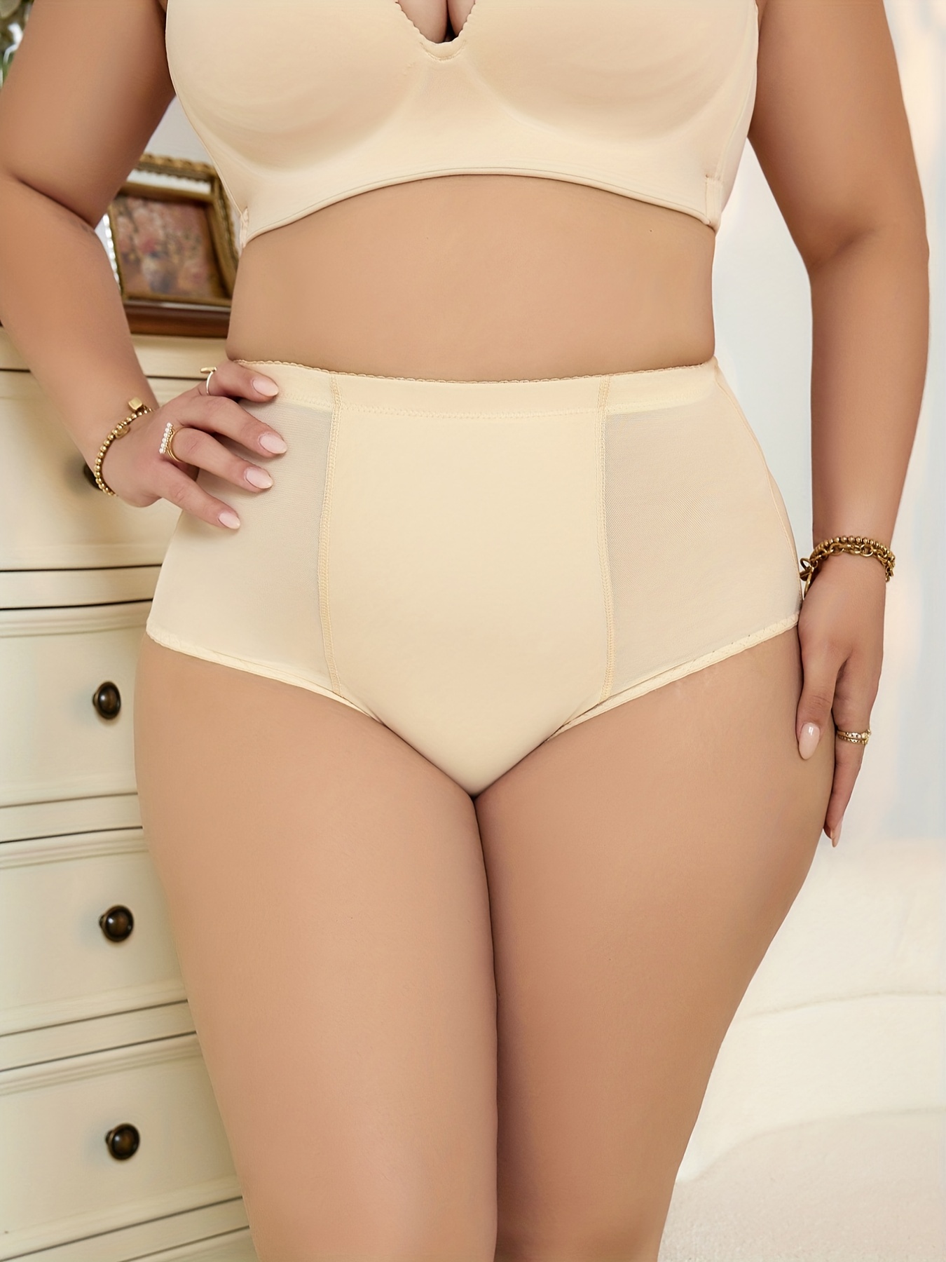Plus Size Simple Panty Women's Plus Solid Tummy Control - Temu