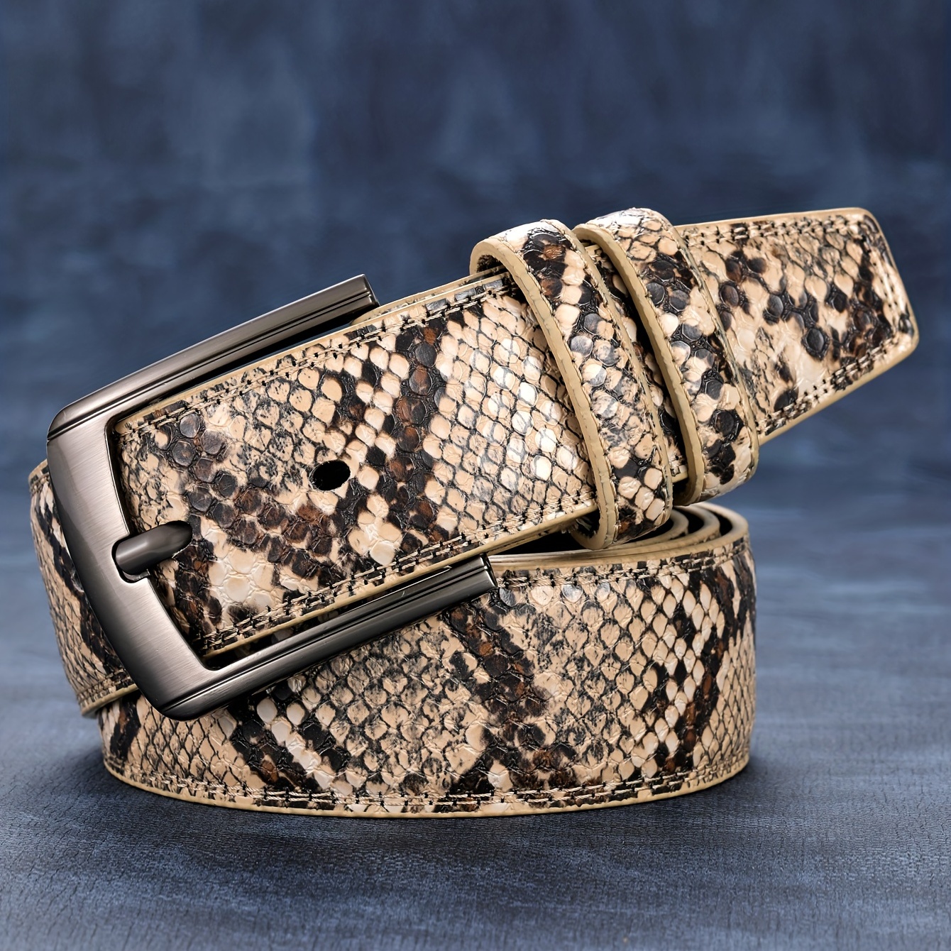 Men Khaki Pattern Pin Buckle Belt
