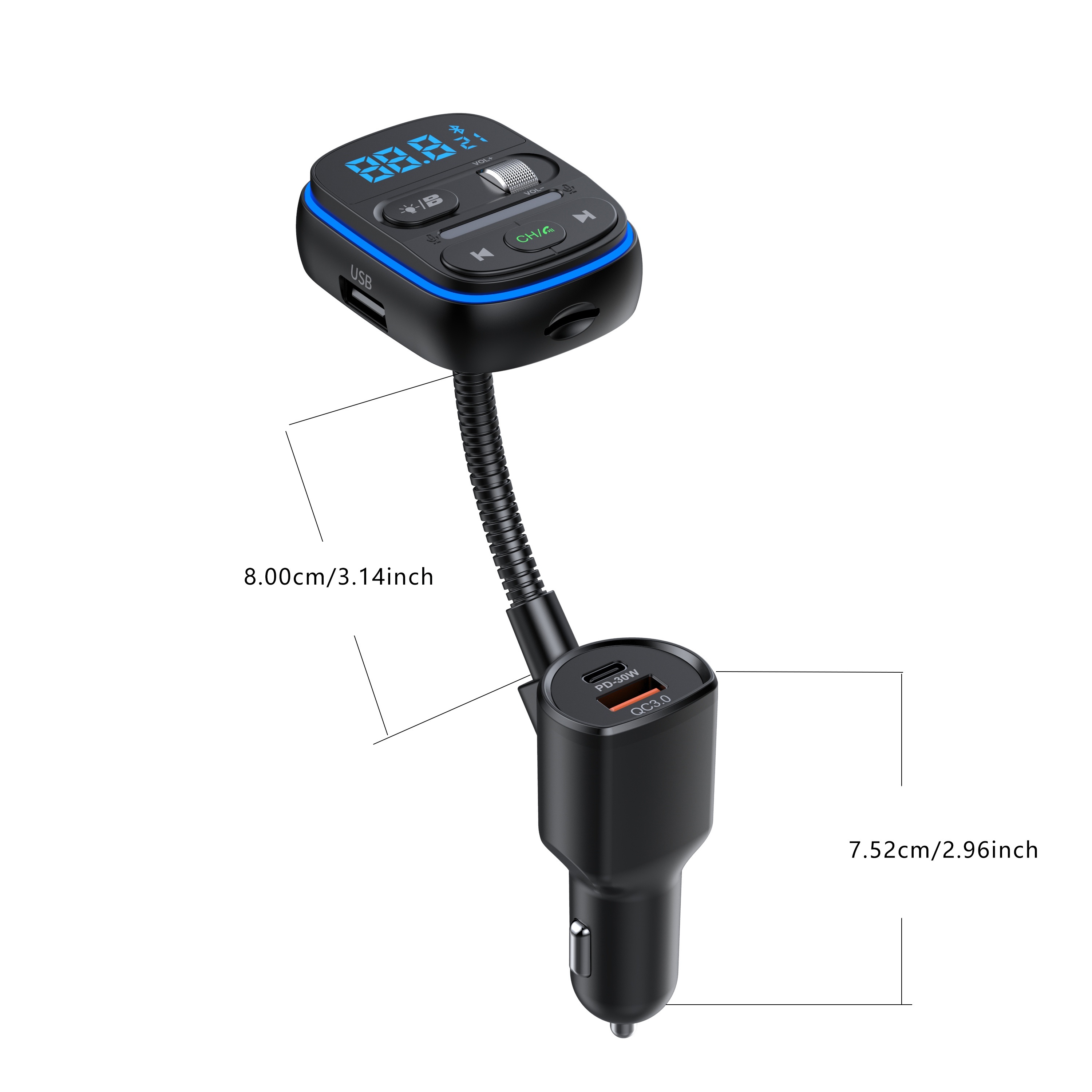 USB Car Bluetooth 5.1 Adapter FM Transmitter Music Player Receiver  Handsfree Call USB Power Car Kit Auto Wireless Audio For Car Fm Radio