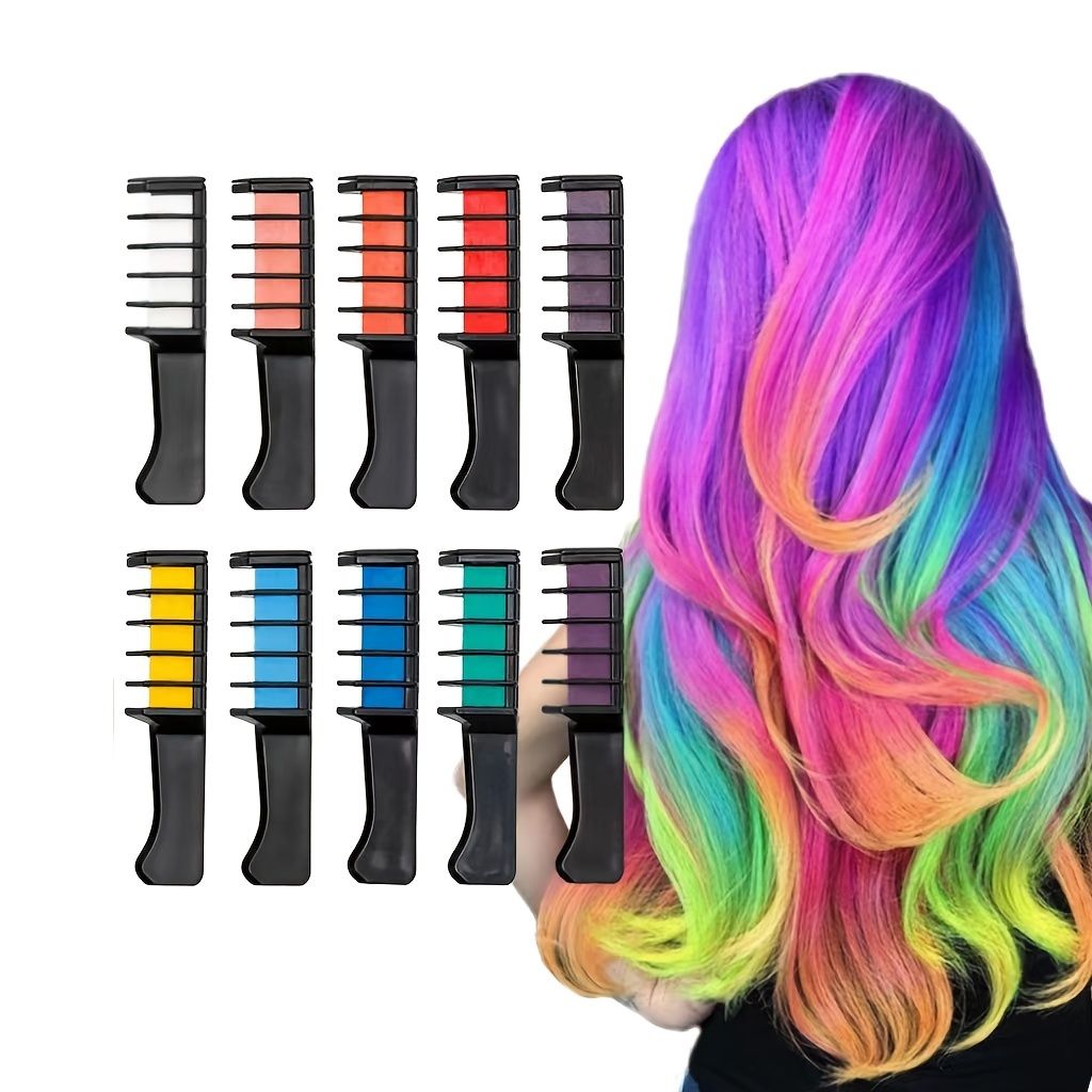 10 Bright Hair Chalk Set Temporary Hair Coloring Chalk Comb Set Colorful  Multi Color Hair Coloring Stick Bright Hair Color Dye For Halloween  Birthday Cosplay - Beauty & Personal Care - Temu