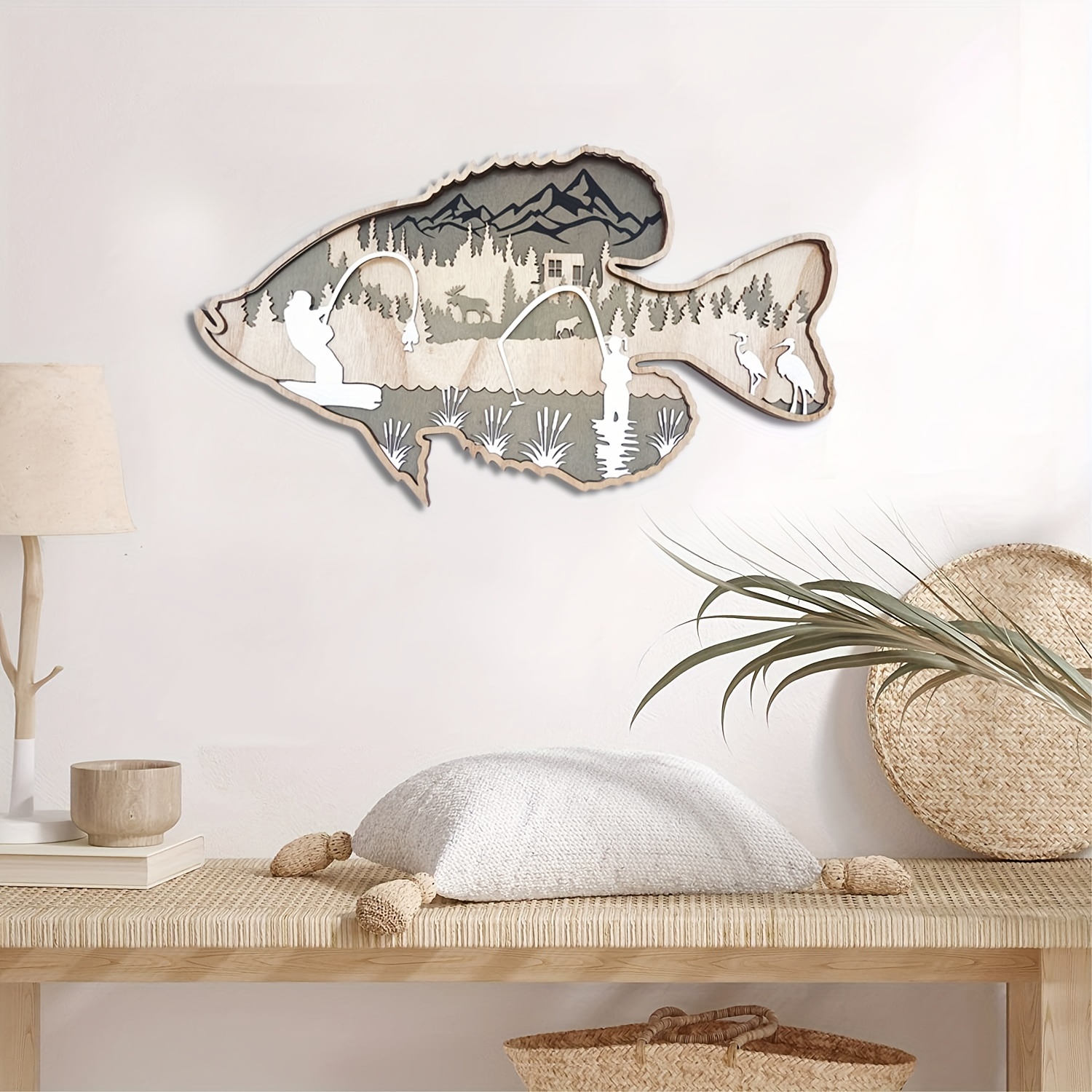 Large Hanging Wooden Fish Decorations Wooden Fish Wall - Temu