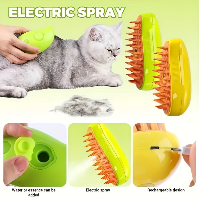 Spazzola elettrica a vapore per peli di gatto con Spray 3 In 1 ricarica USB  pettine per la depilazione galleggiante per il bagno di massaggio Anti-volo  per la cura degli animali domestici 