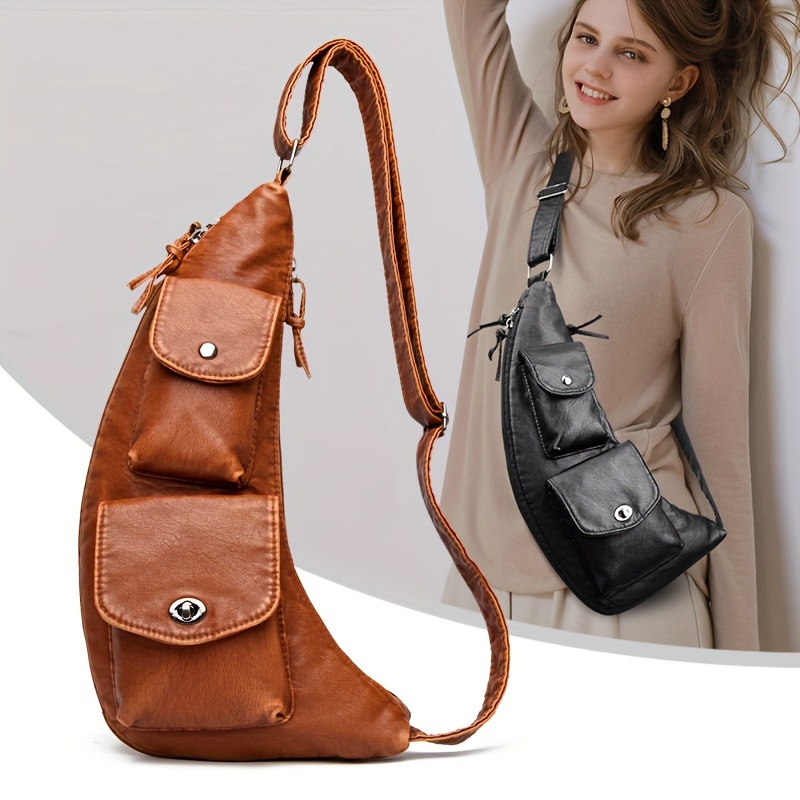 

Vintage Multi Pocket Chest Bag, Retro Crossbody Phone Bag, Women's Fashion Sling Shoulder Purse