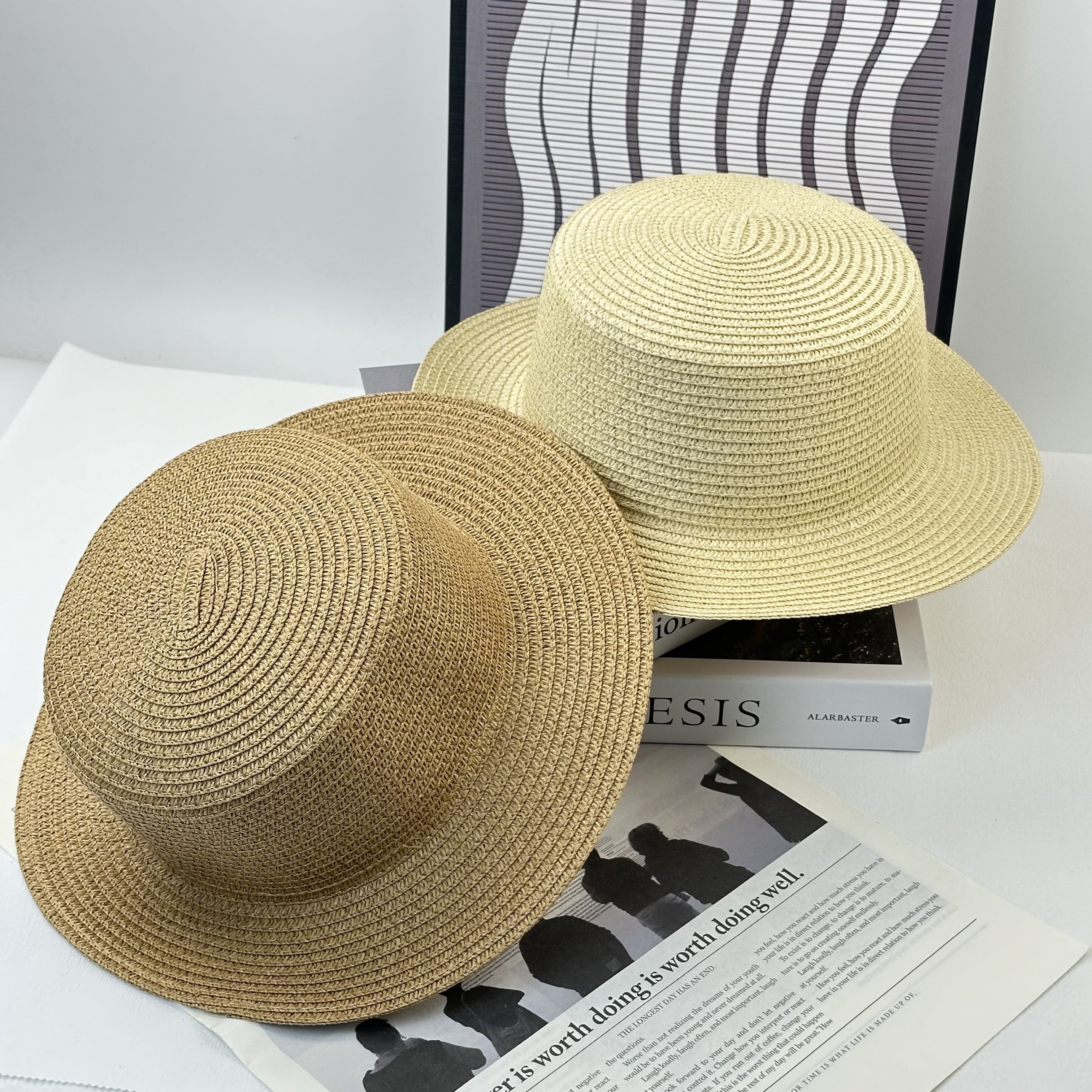 1pc Spring New Hollowed-Out Straw Woven Two-Tone Fisherman Hat, Sun  Protection, Women's Essential For Outdoors