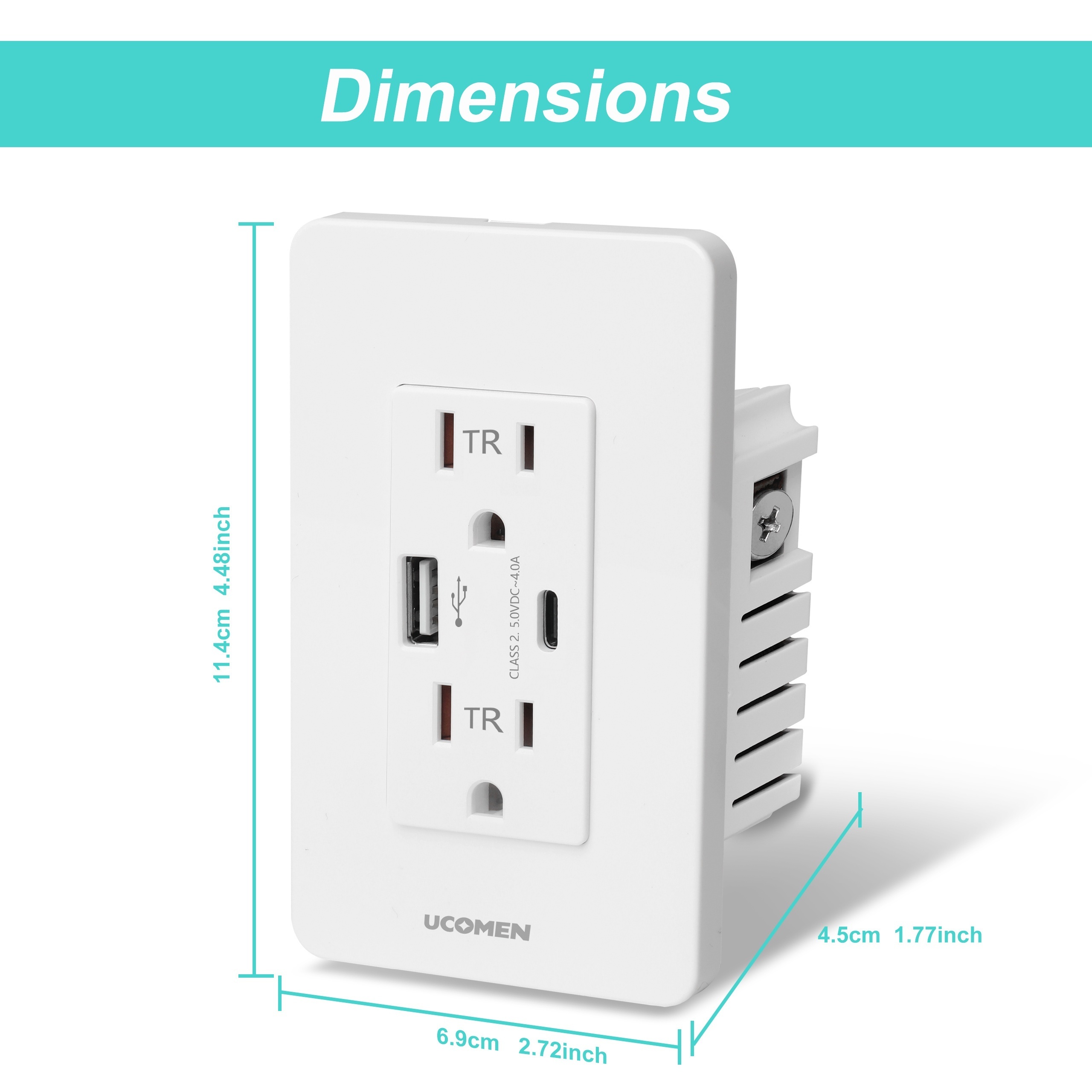 2pcs 4pcs type a type c usb wall outlet 15a 125v type c high speed charging white