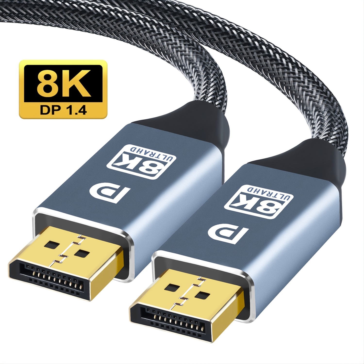 DisplayPort 1.4 till HDMI 2.1 8K Kabel, Maxonar DP till HDMI Lead  2M,[Aluminium Shell,Nylon Braid]Uni-Direction,8K@60HZ 4K@120HZ, Kompatibel  med