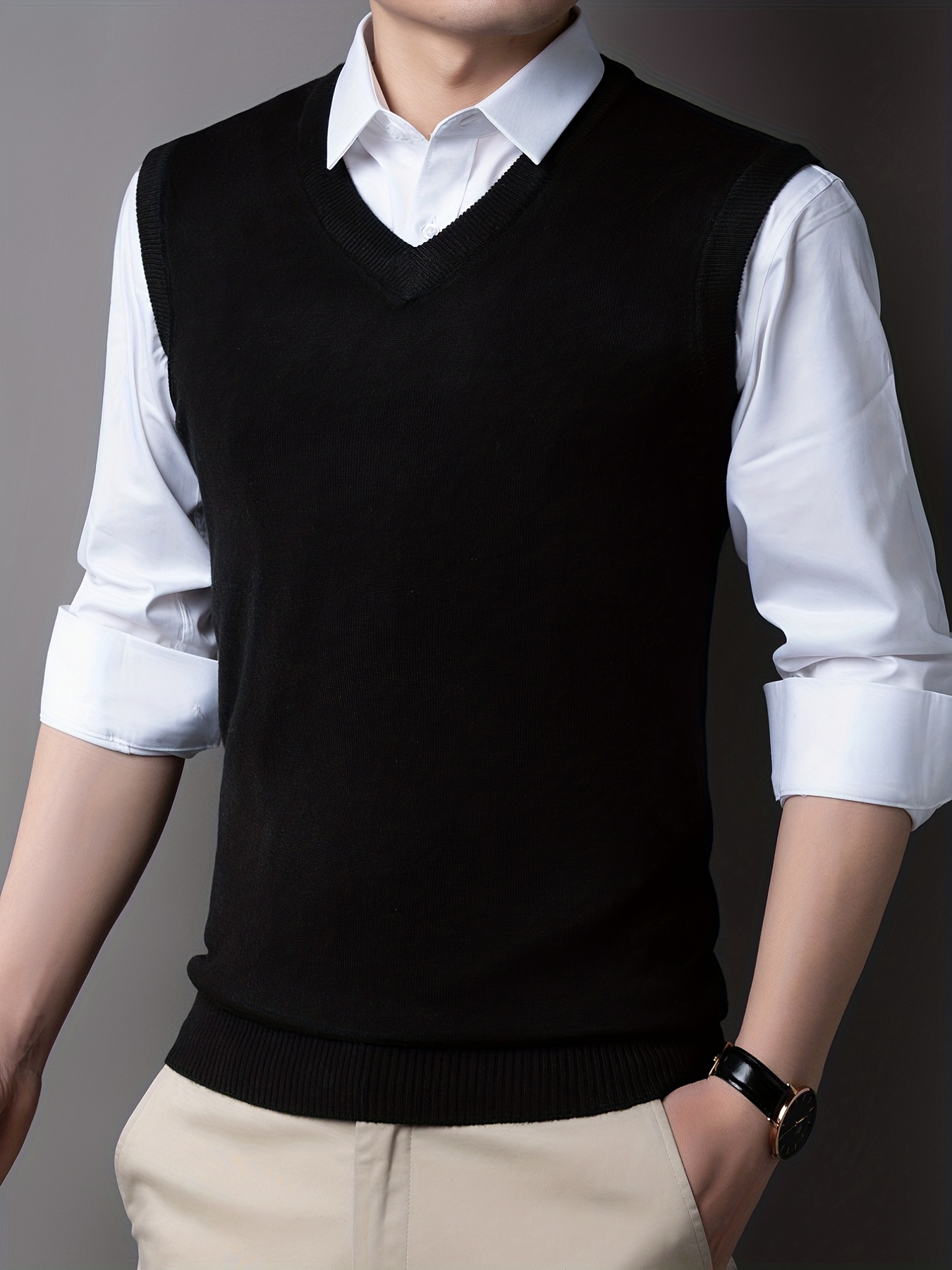 Casual Knitted Pullover, V-neck Sleeveless Thermal Jacket, Wool Vest, Men's  Tank Top For Autumn And Winter - Temu