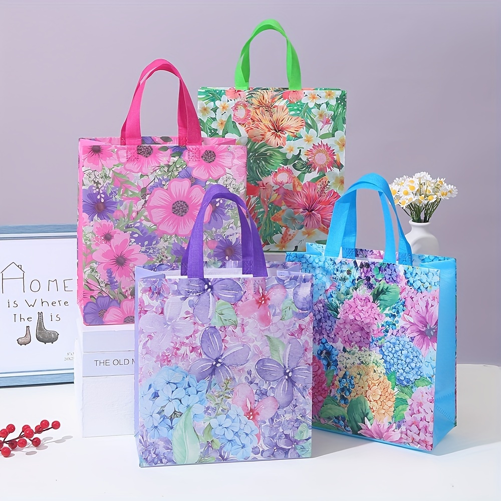 

4pcs 9.06*8.66*4.33in Mix Flower Goodie Bags - Perfect For Birthday Parties, Summer Holidays, Mother's Day, And More!