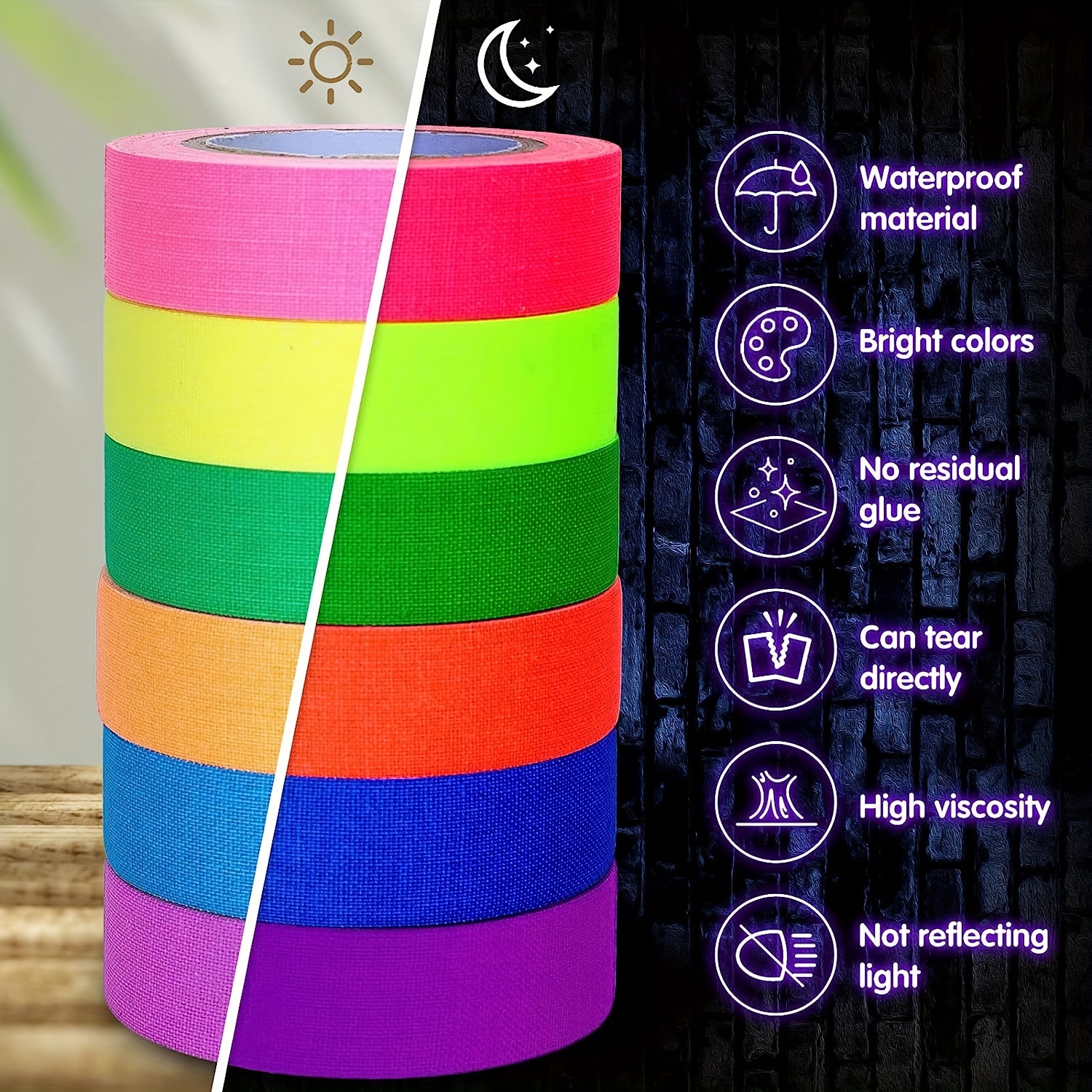 6 Farben Neon Gaffer Stoffband, Fluoreszierendes UV Schwarzlicht