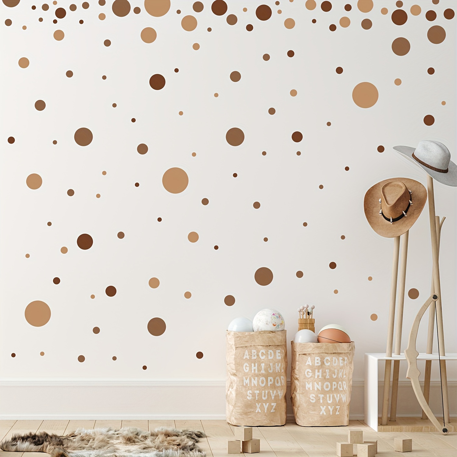 Bohemian Brown Polka Dot Sticker For Living Room Decoration, Self-adhesive And Removable Wall Sticker