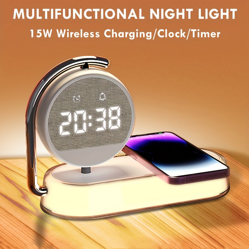 Lampe de bureau LED avec chargeur sans fil, lampe de table avec horloge,  alarme, date, température