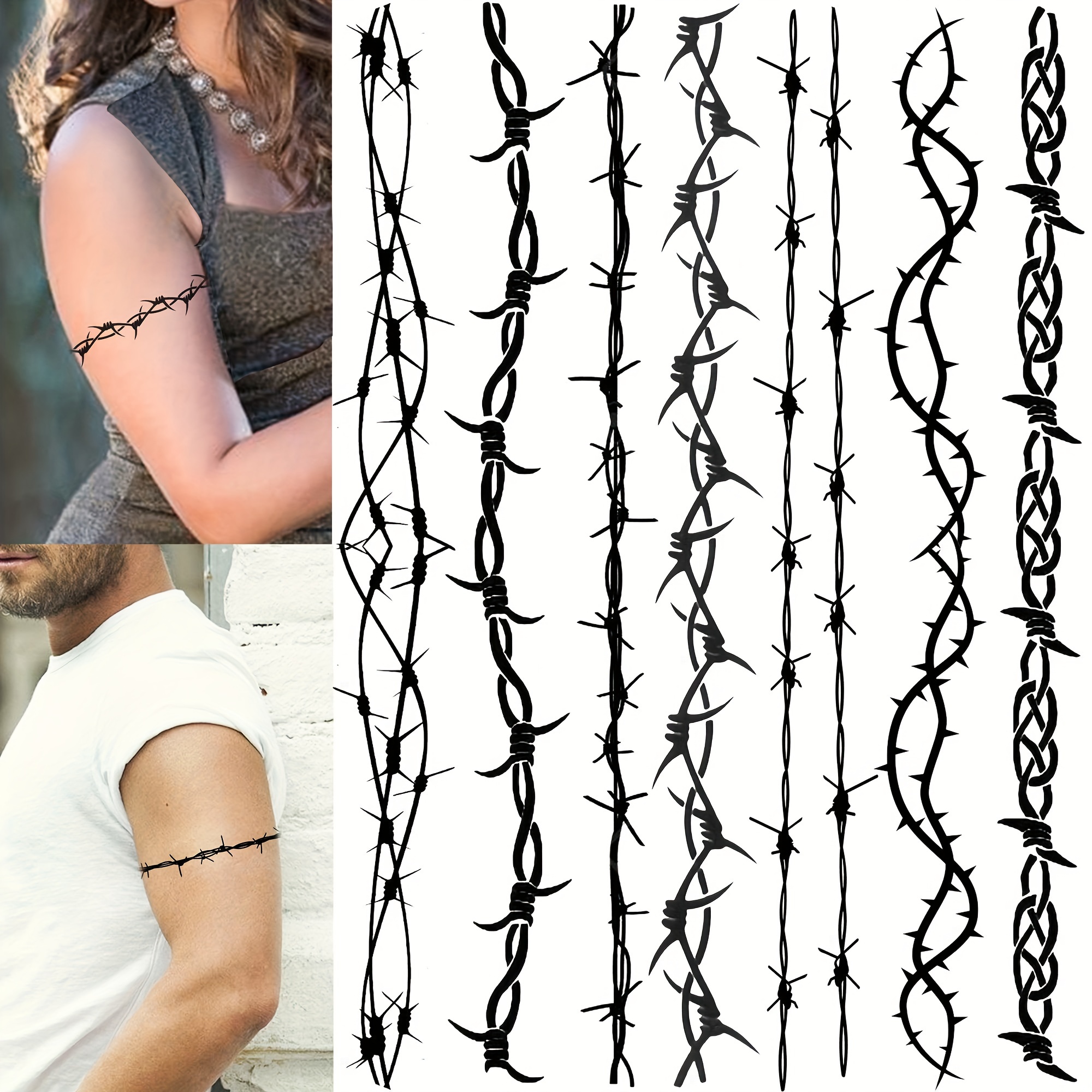 

7 Sheets Barb Wire Temporary Tattoos For Women Men Adults, Halloween Barb Wire Tattoos Stickers, Prison Prisoner Tattoos Costume, Fake Arm Tattoo