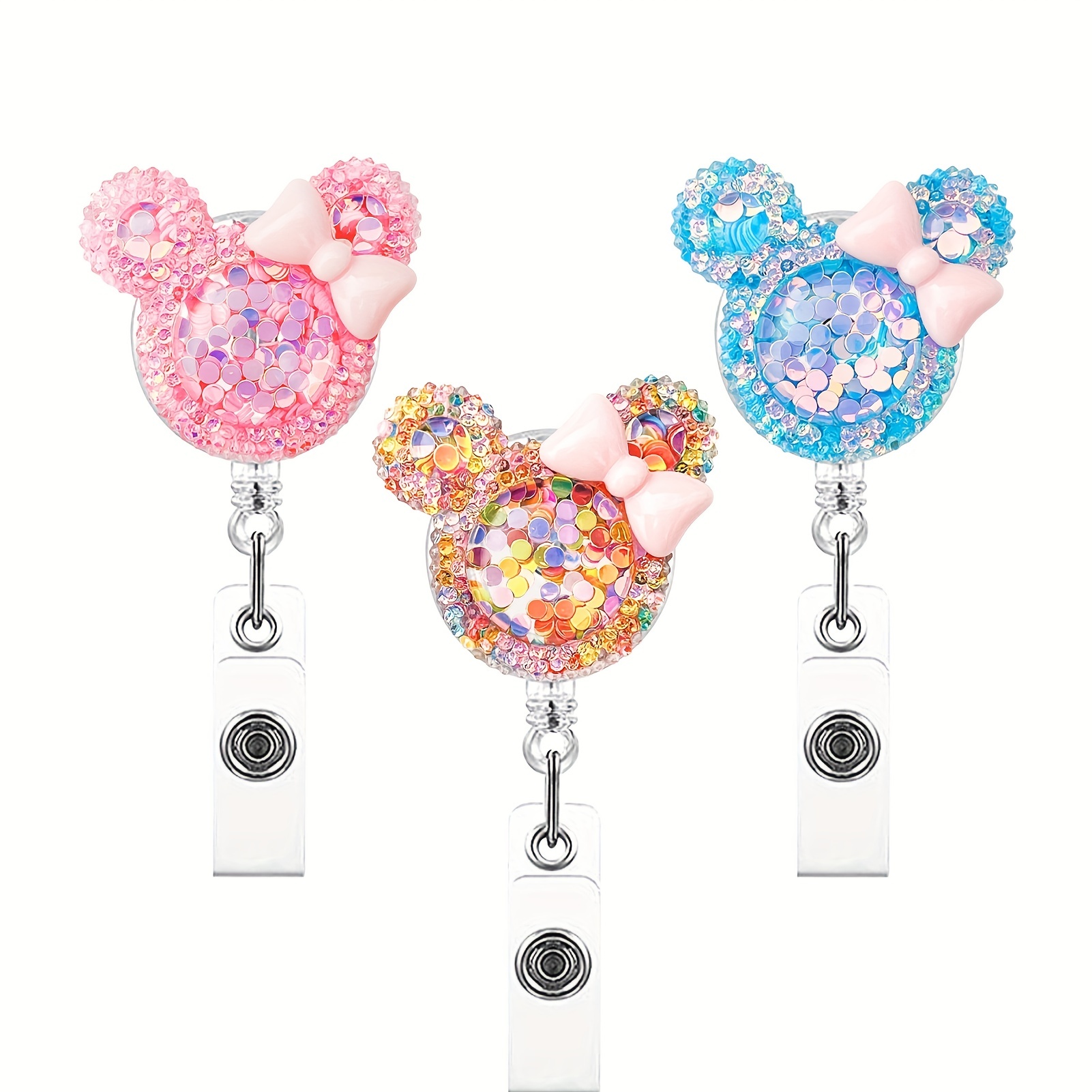 1pc Bowknot Mouse Retractable ID Badge Holder Reel With Clip, Crystal  Acrylic Glitter Badge Reels Retractable Card Holder For Office Worker  Teacher Do