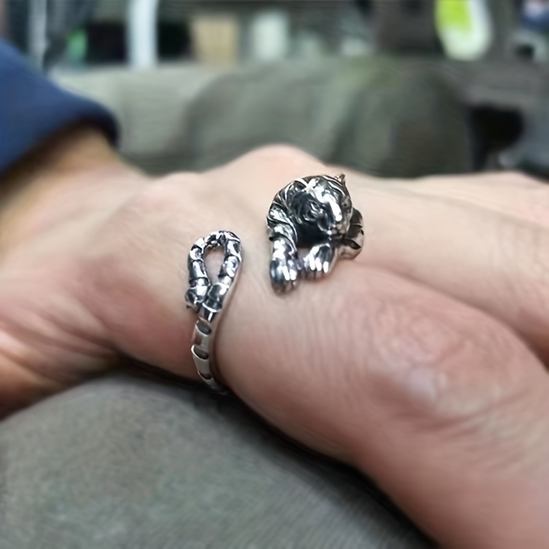 Men's Small Tiger Open Ring Retro Zodiac Tail Ring