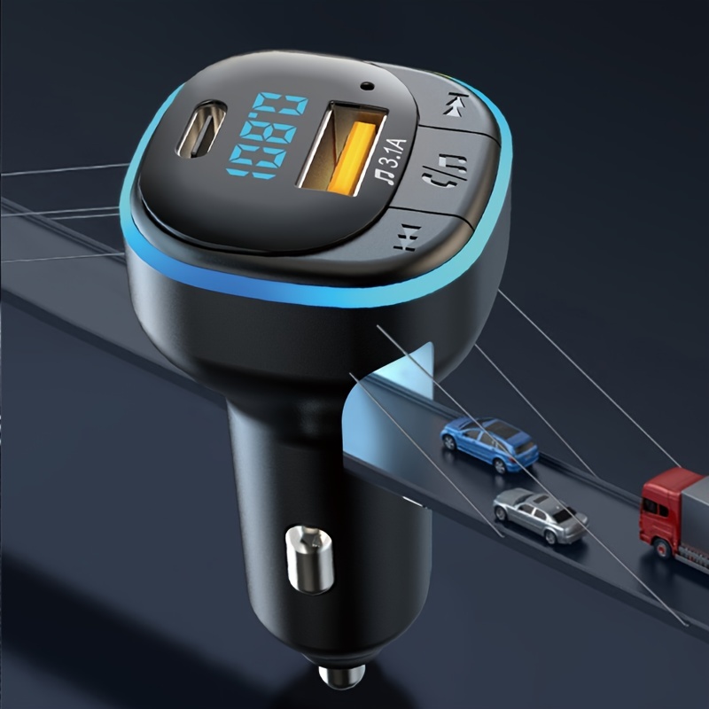 Transmisor FM Bluetooth para Auto con 1,8'' Pantalla a Color, Manos Libres  Adaptador Bluetooth Reproductor 4 en 1 de MP3, Entrada/Salida AUX 2 Puertos