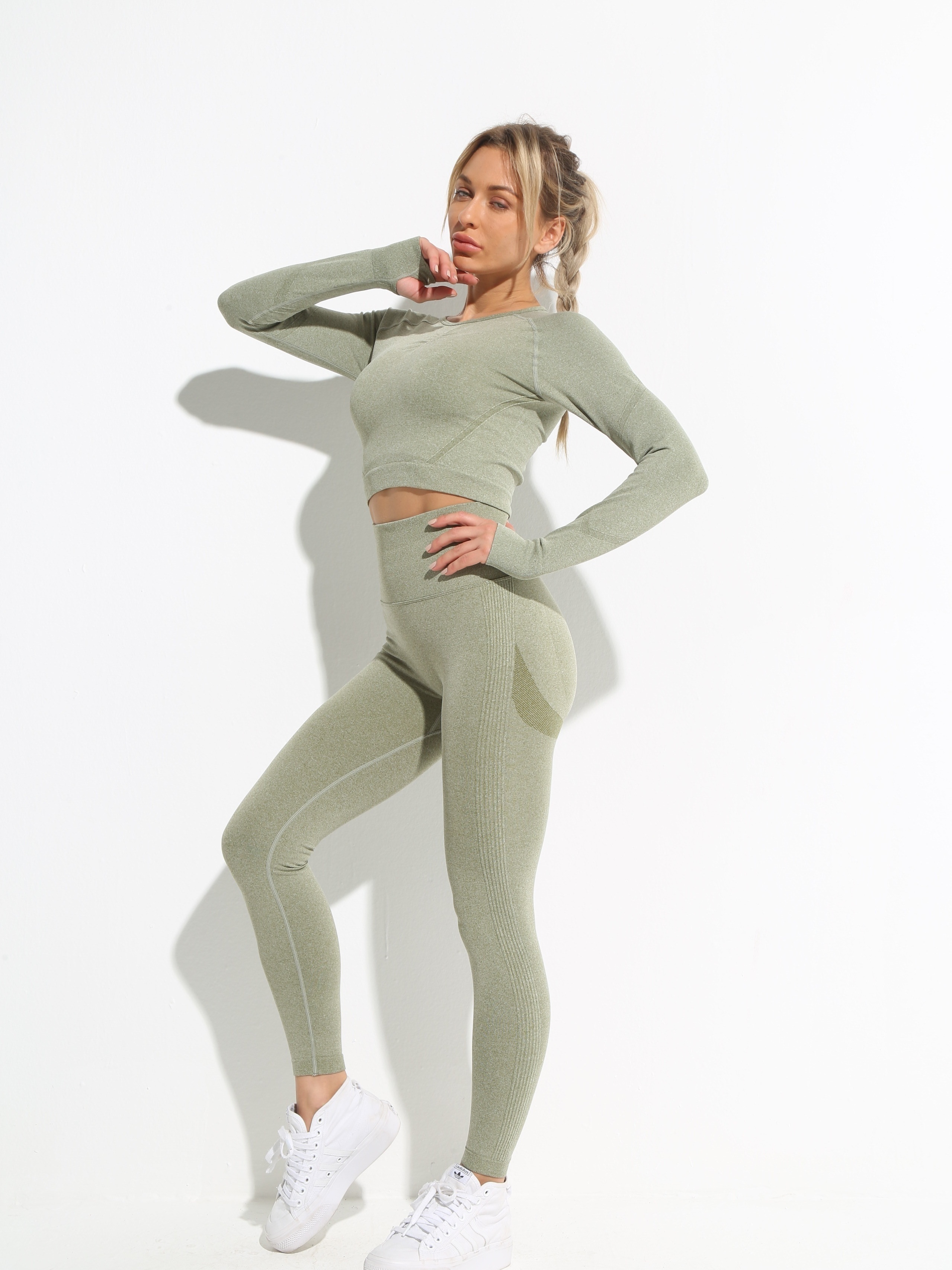 Conjunto de yoga das mulheres 2 pçs cintura alta leggings esportes