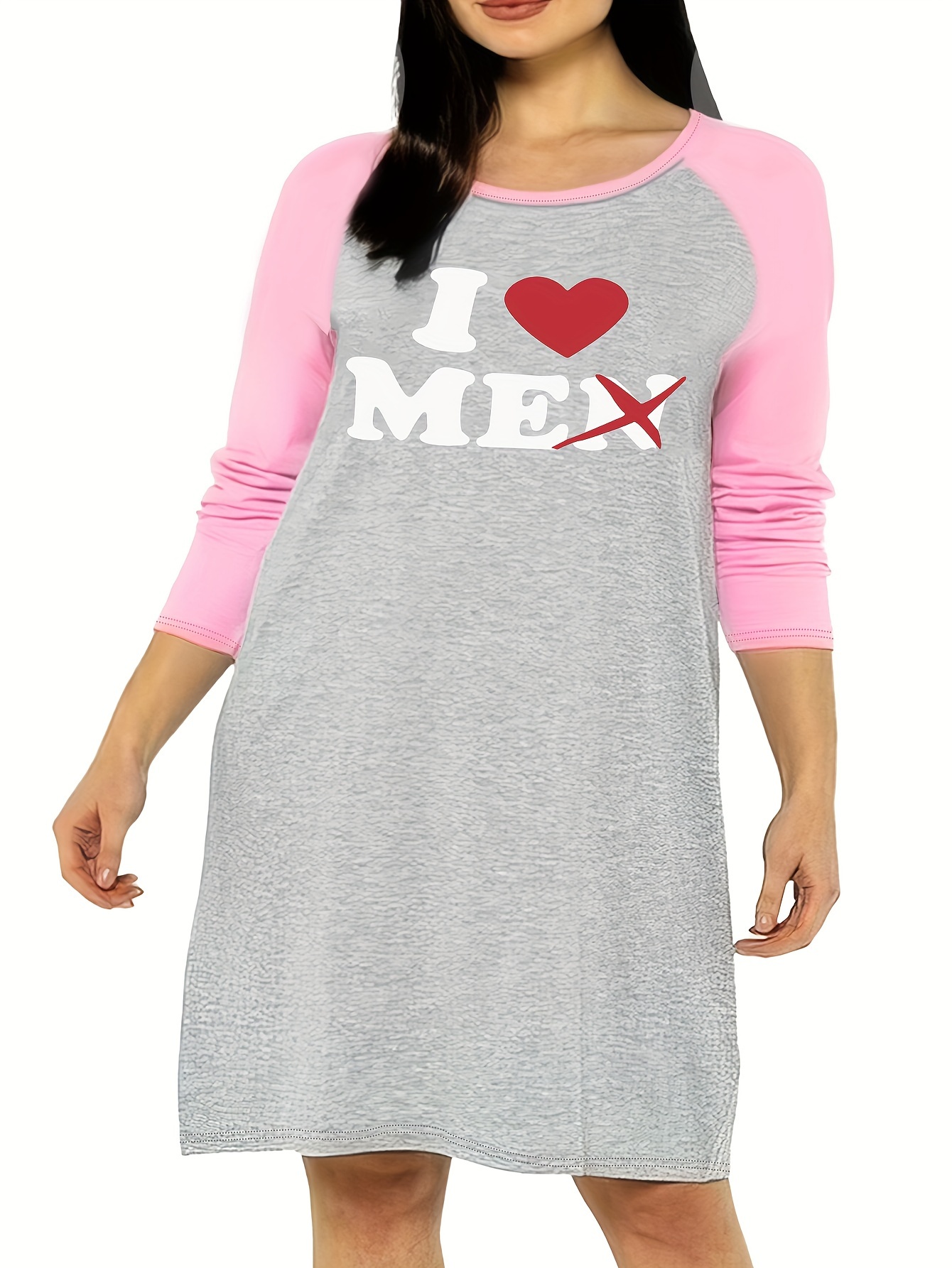 Heart Print Round Neck Tee Sleep Dress
