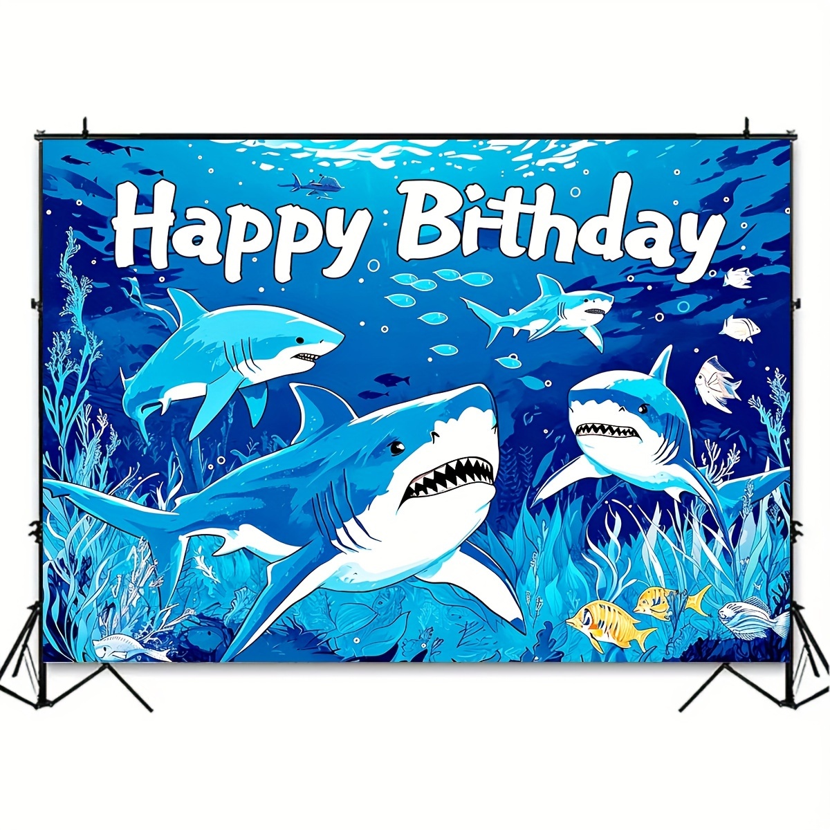 Shark Backdrop Photo Booth Shark Happy Birthday Banner Shark - Temu