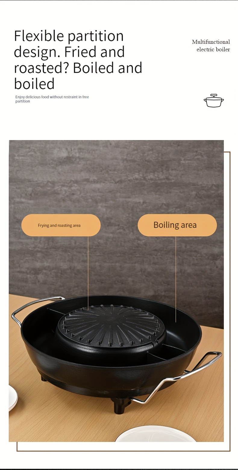 US Plug Multi Functional Household 2-in-1Electric Oven, Hot Pot Barbecue  Pan And Hot Pot, Multi-function Teppanyaki Barbecue Pan Twist Temperature  Con