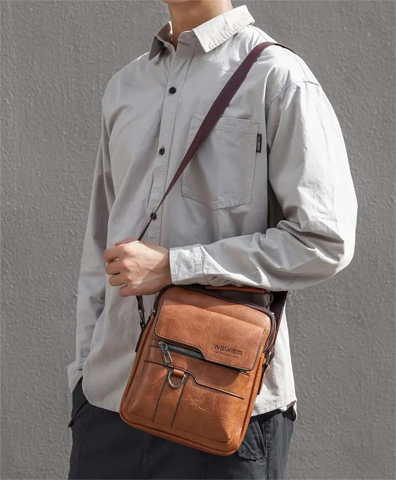 Weixier Cross Body Bag, Men's Shoulder Bag Vintage Leather Vertical ...