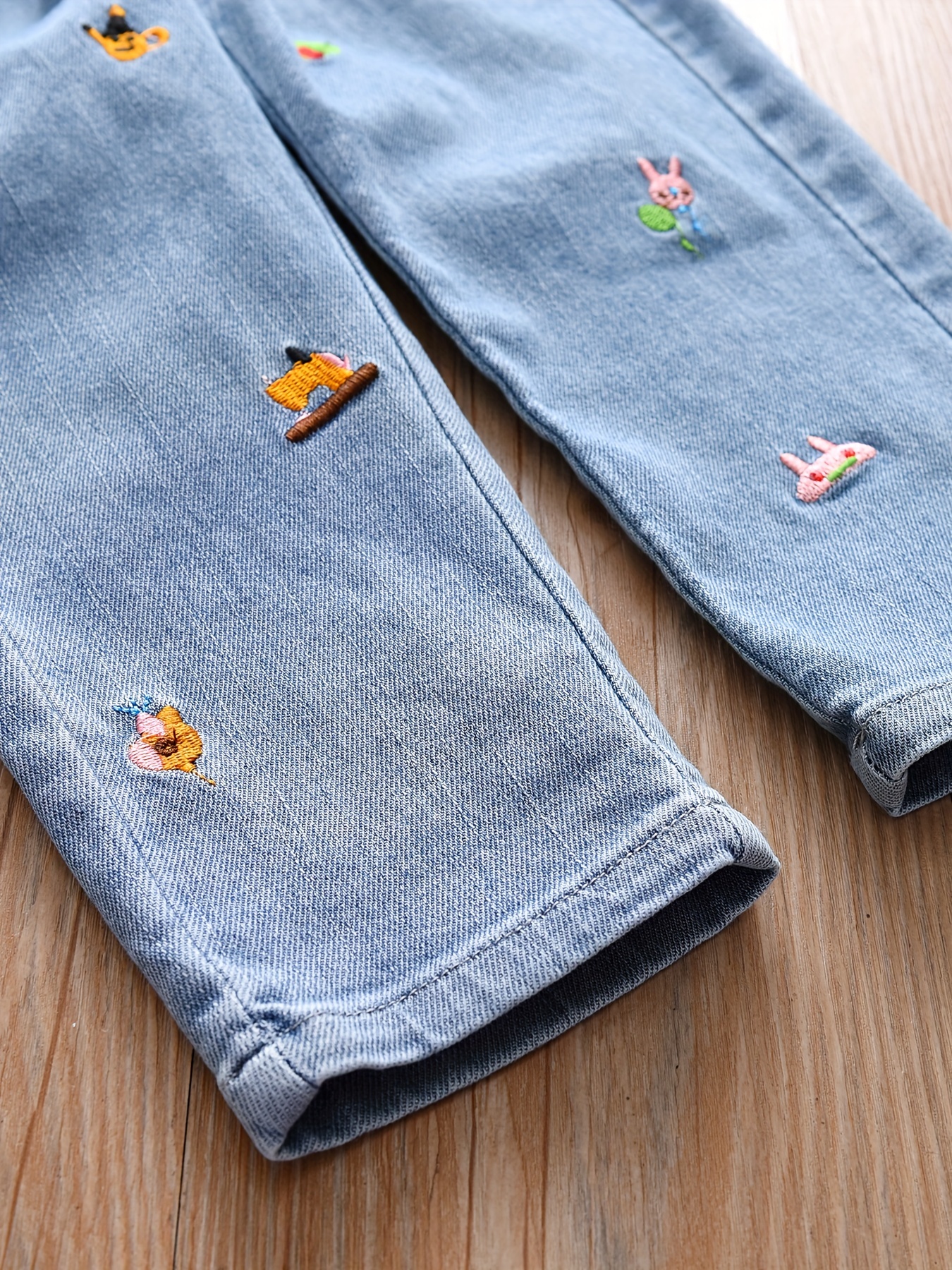 Girls Denim Joggers Star Embroidery Drawstring Jeans Kids - Temu